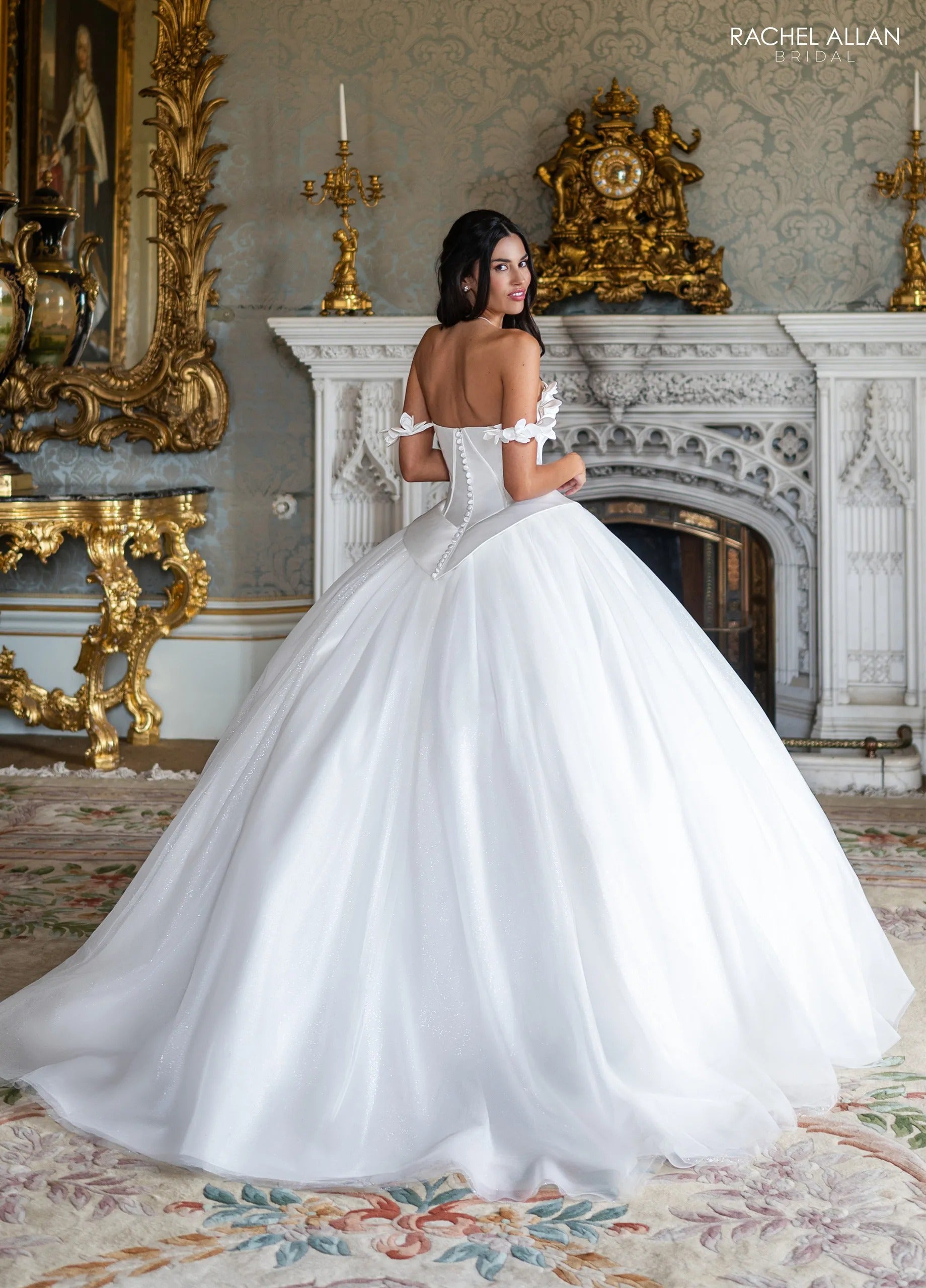 Ivory Sweetheart Floor-Length Tulle Wedding Dress Ball Gown with Basqued Waist Rachel Allan RB6198