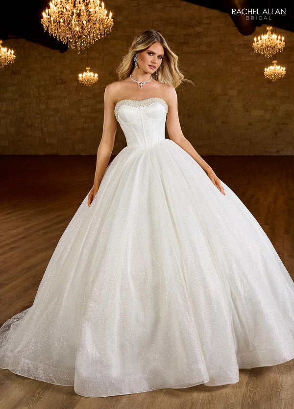 Sweetheart Floor-Length Glitter Tulle Bridal Ball Gown with Beaded Corset Rachel Allan RB6149
