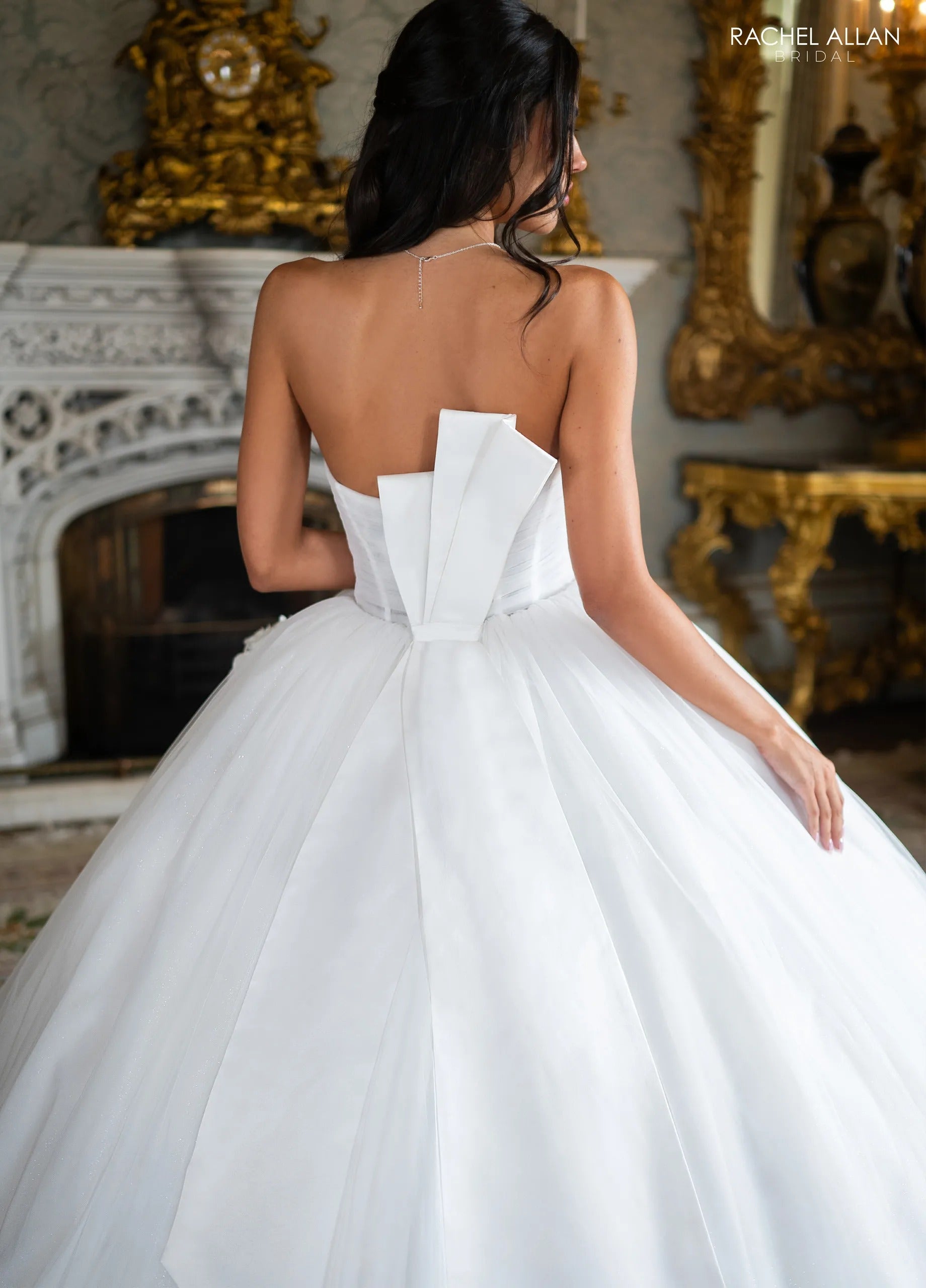 Ivory Sweetheart Floor-Length Tulle Wedding Dress Ball Gown with Lace Appliqué Rachel Allan RB6194