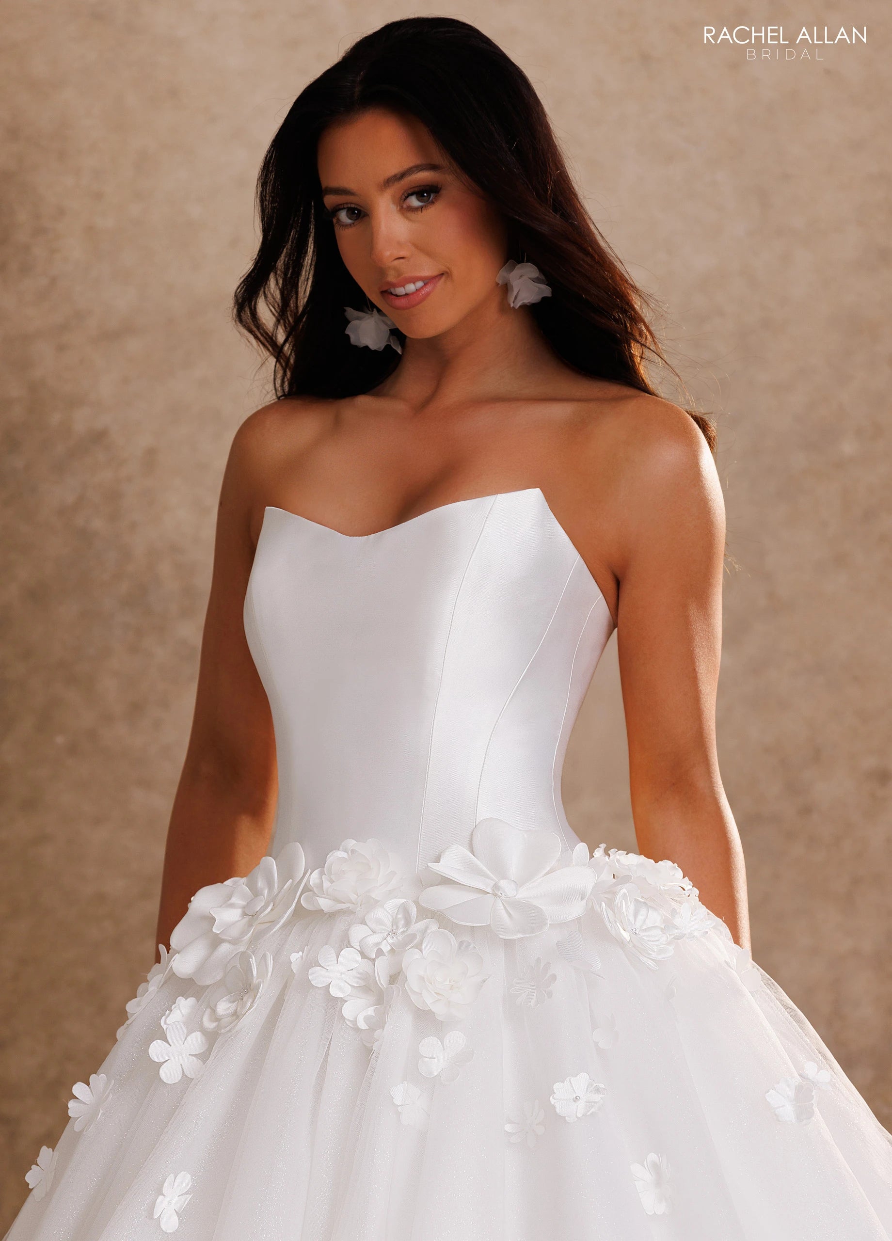 Strapless Curved Neck Floor-Length Tulle Wedding Dress Ball Gown Rachel Allan RB6200