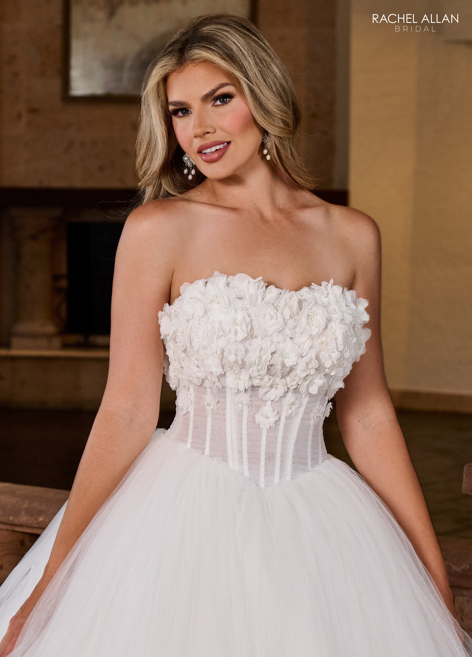 Rachel Allan RB6160 Long Glitter Pleated Wedding Dress