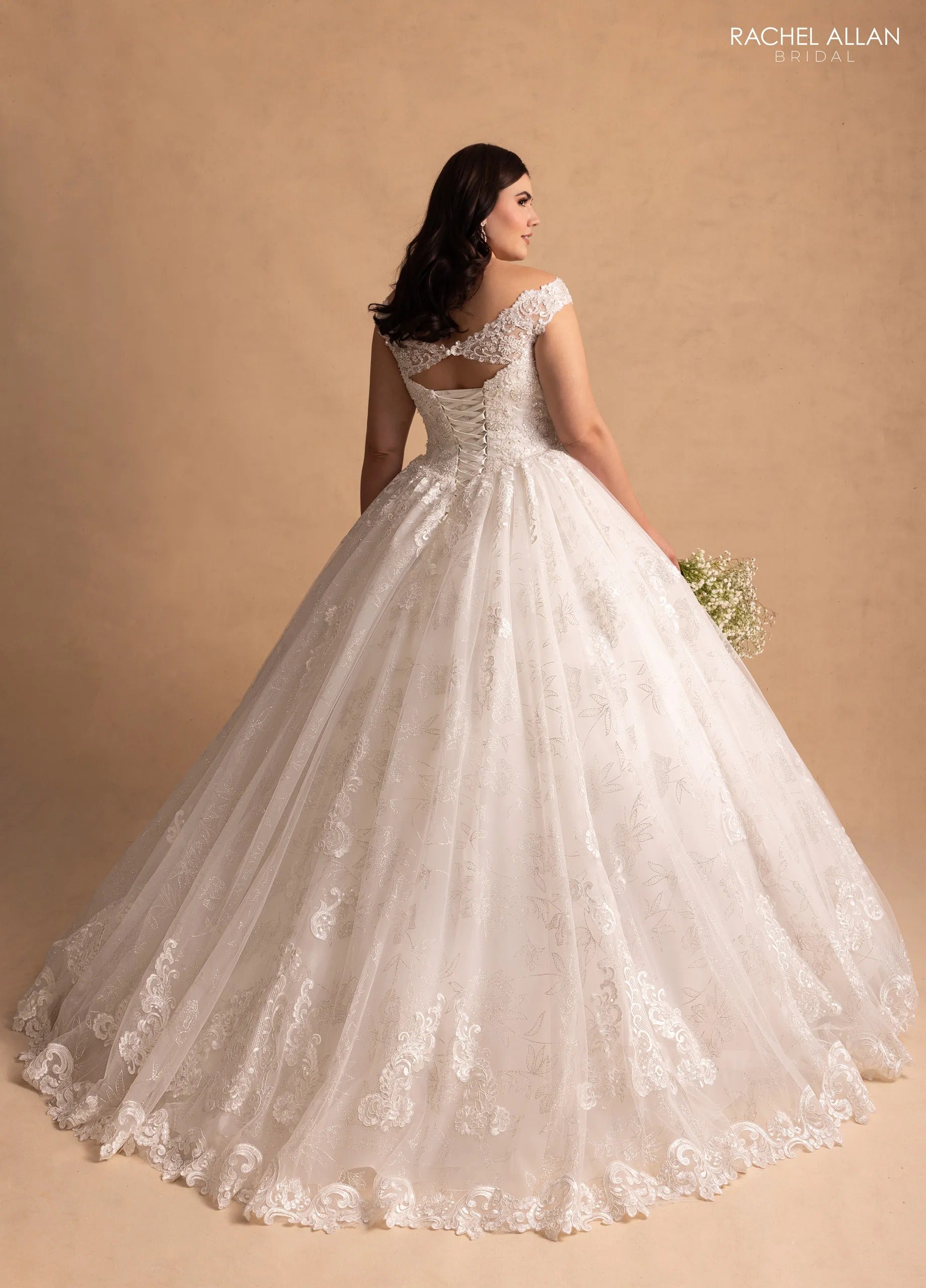 Ivory Boat Neck Floor-Length Shimmer Lace Wedding Ball Gown with Keyhole Back Rachel Allan MB6083 Rachel Allan MB6083