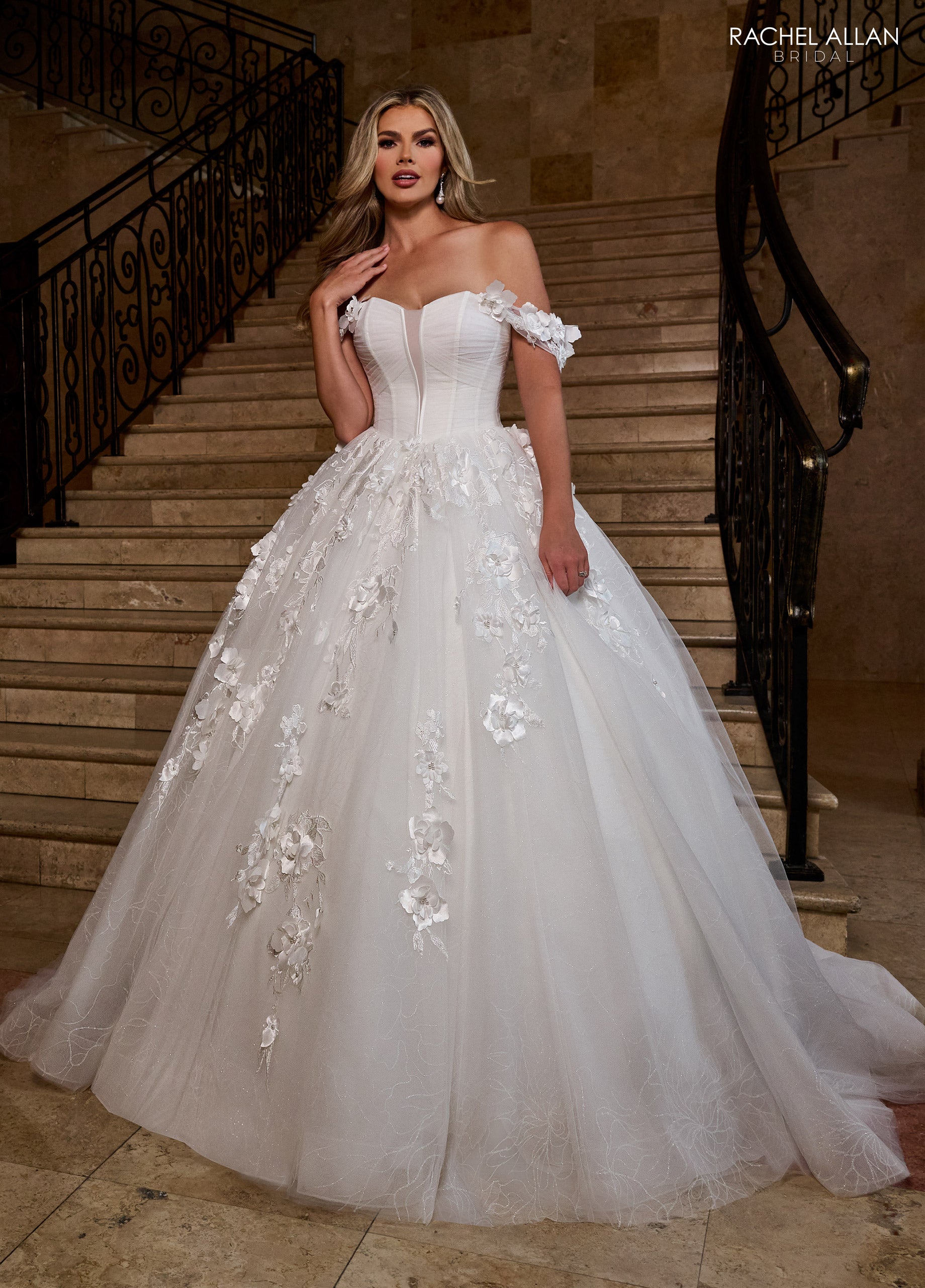 Rachel Allan RB6170 Long Beaded Floral 3D Detail Wedding Dress