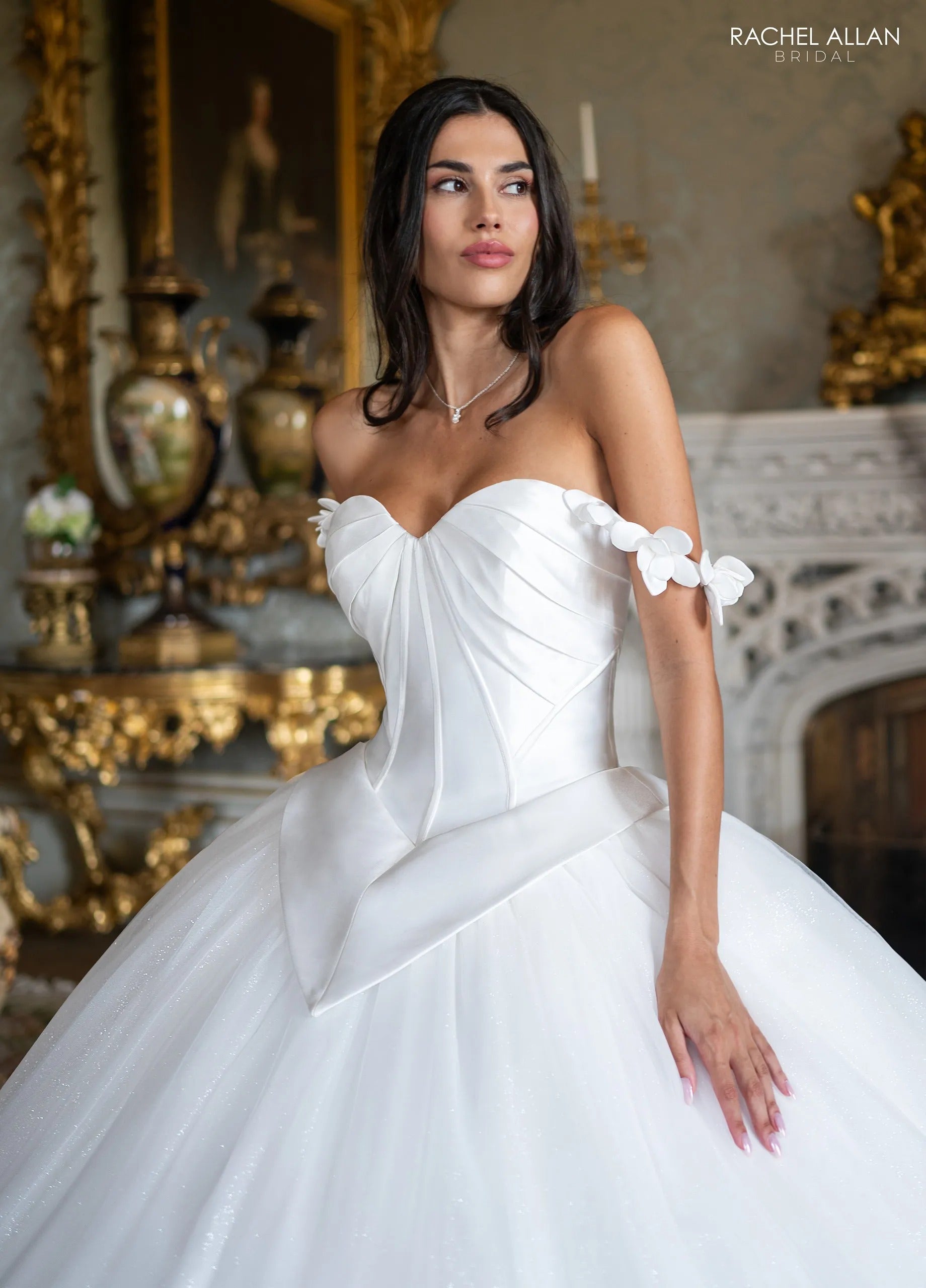 Ivory Sweetheart Floor-Length Tulle Wedding Dress Ball Gown with Basqued Waist Rachel Allan RB6198