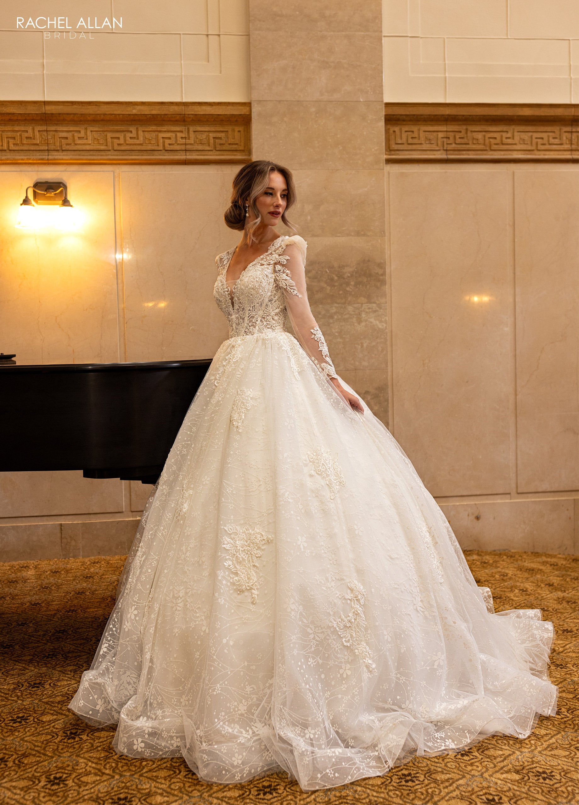 Rachel Allan RB6172 Long Glitter Beaded Lace Wedding Dress
