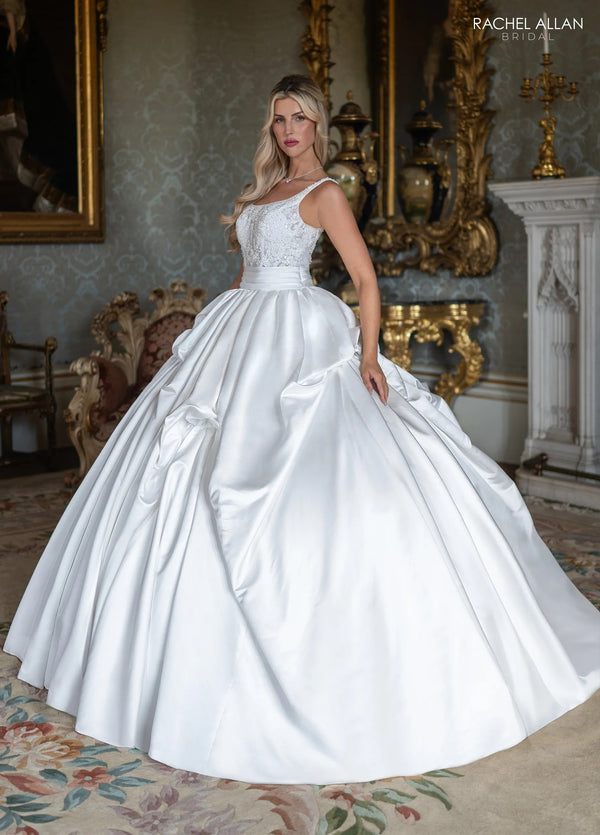Scoop Neck Floor-Length Mikado Wedding Dress Ball Gown with Pockets Rachel Allan RB6192