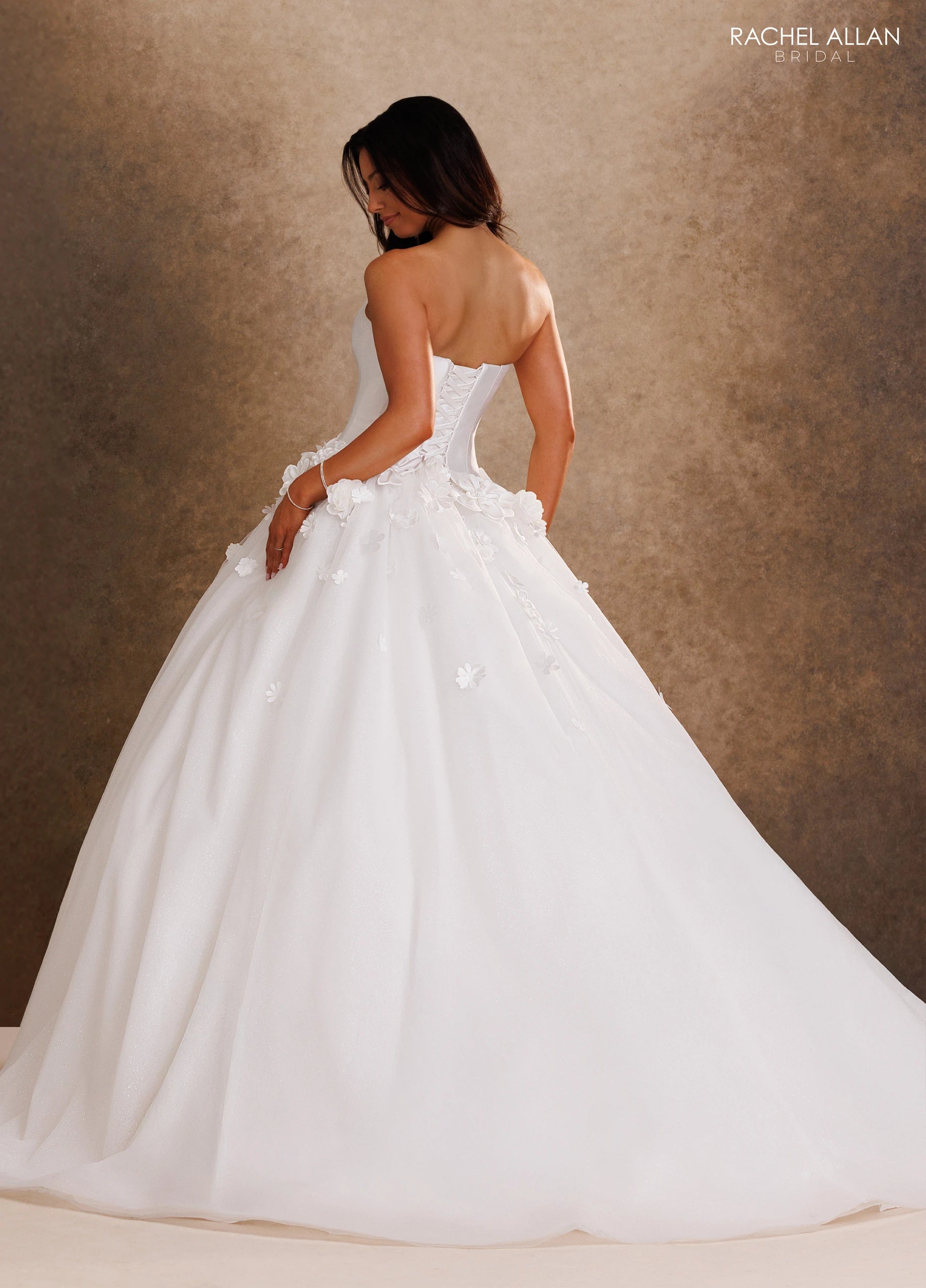 Strapless Curved Neck Floor-Length Tulle Wedding Dress Ball Gown Rachel Allan RB6200