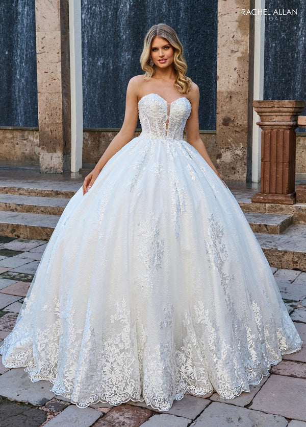 Sweetheart Floor-Length Lace and Tulle Bridal Ball Gown with Detachable Bishop Sleeves Rachel Allan RB6154