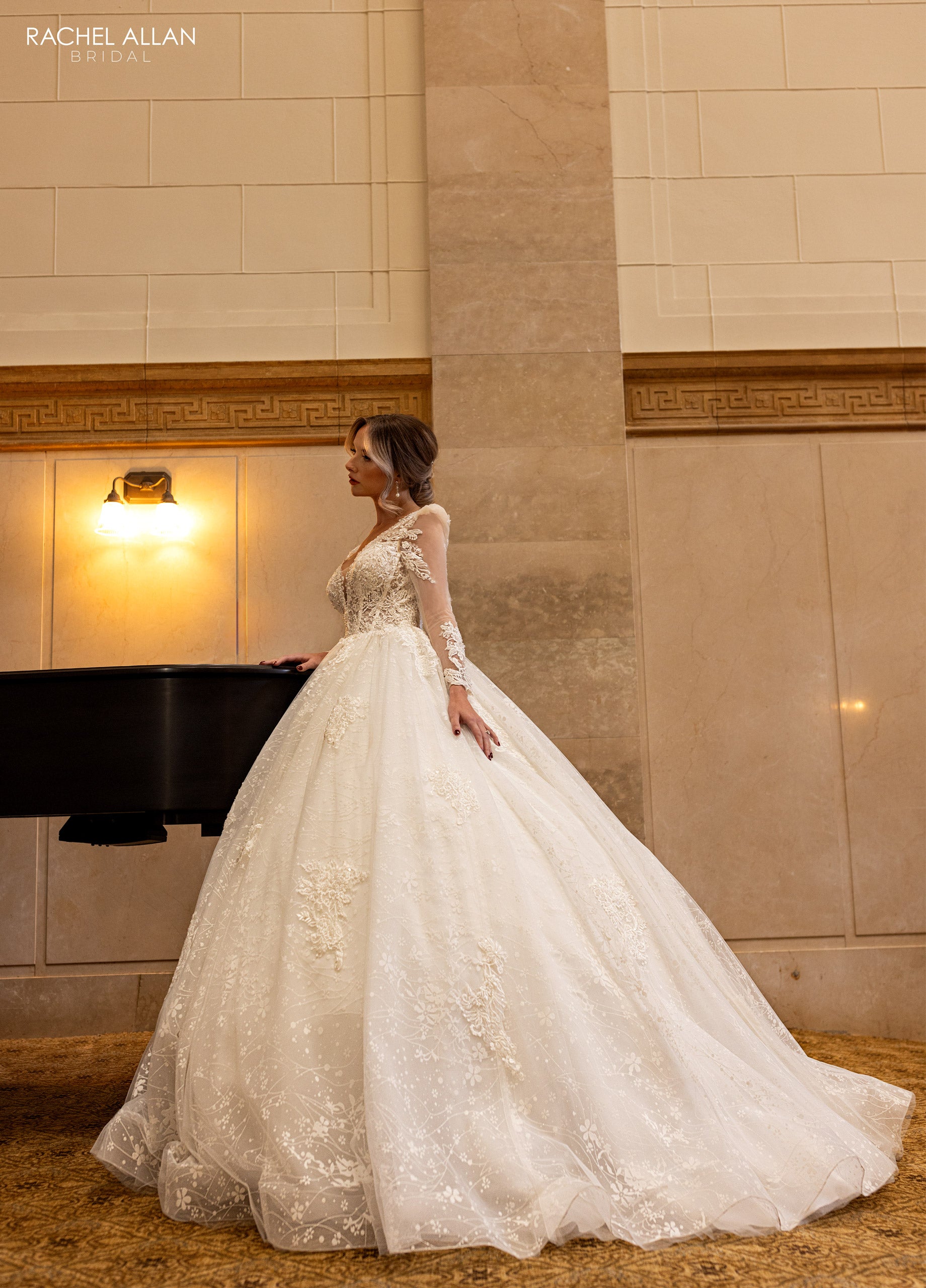 Rachel Allan RB6172 Long Glitter Beaded Lace Wedding Dress