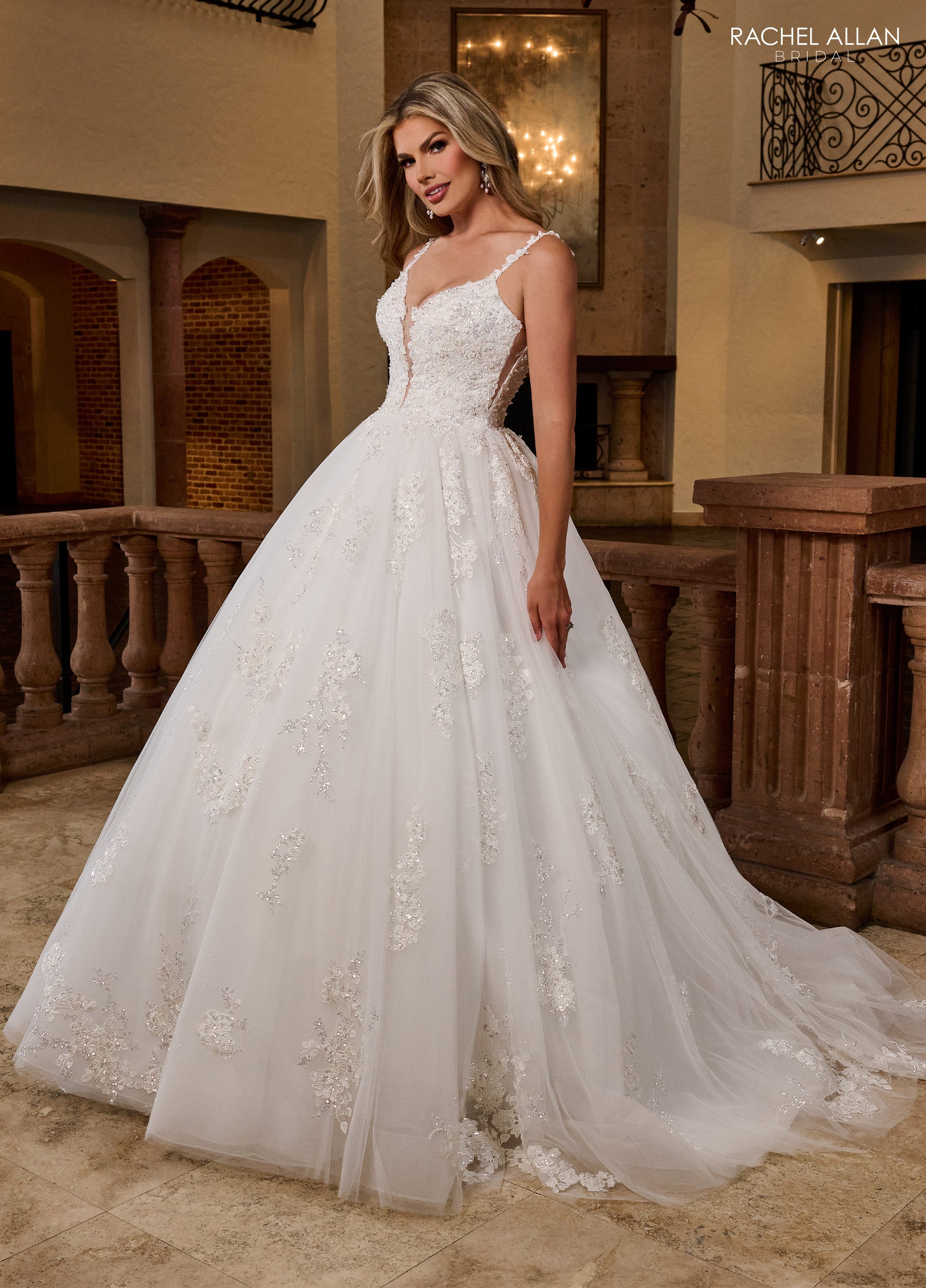 Rachel Allan RB6171 Long Beaded Ball Gown Lace Wedding Dress