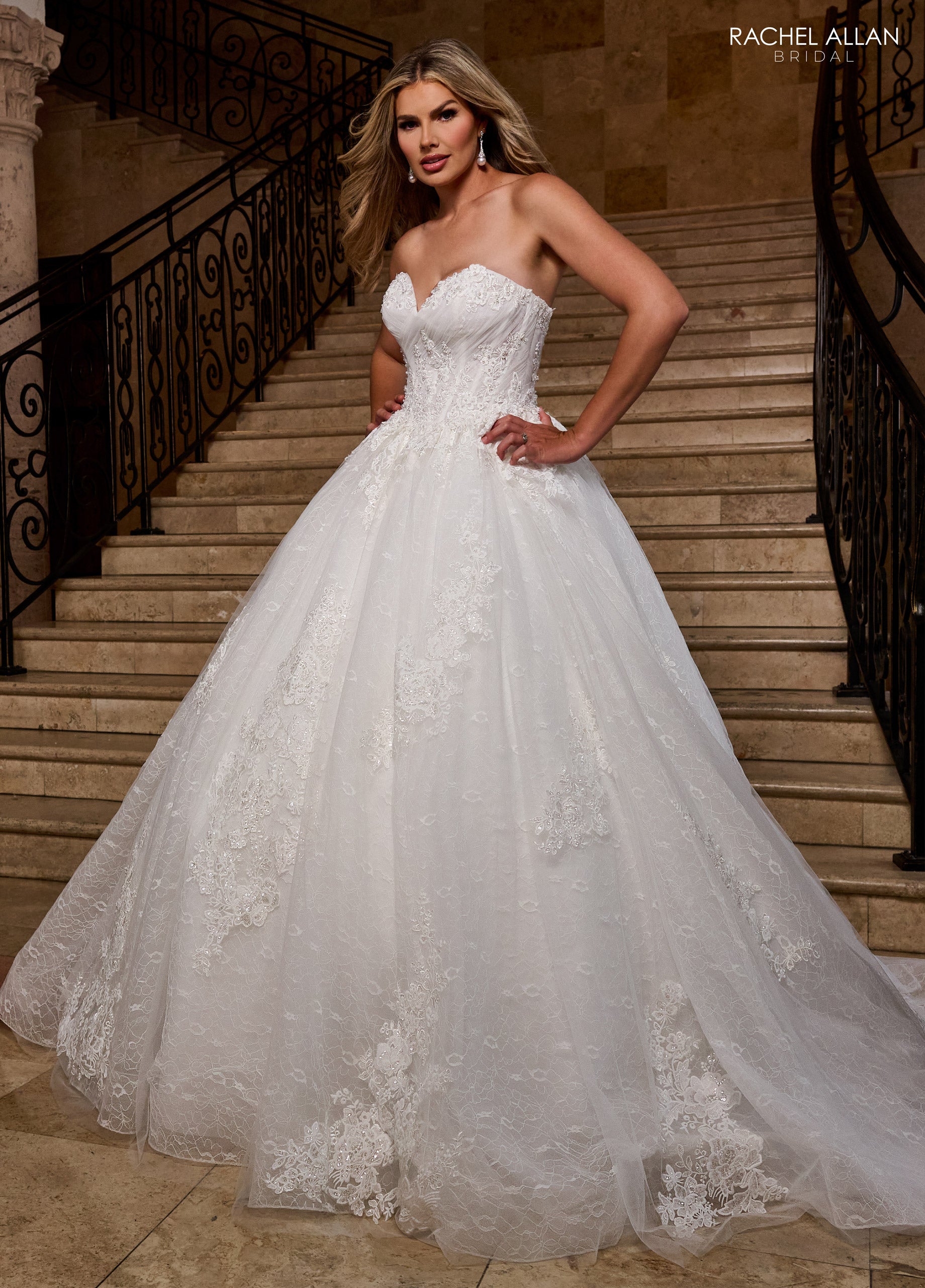 Rachel Allan RB6163 Long Floral Beaded Wedding Dress