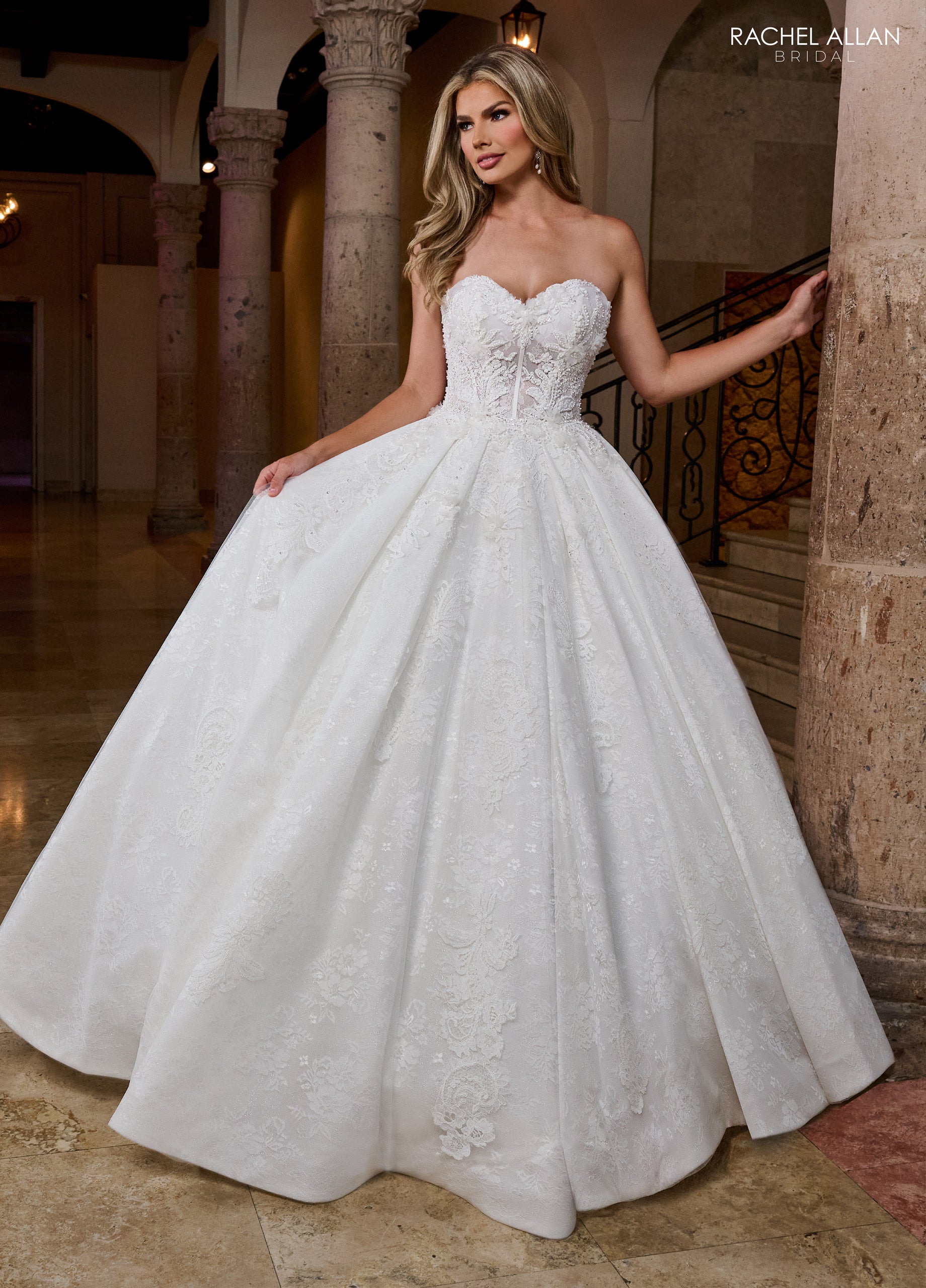 Wedding Dresses Long Ball Gown Bridal Beaded Lace Wedding Dress Ivory