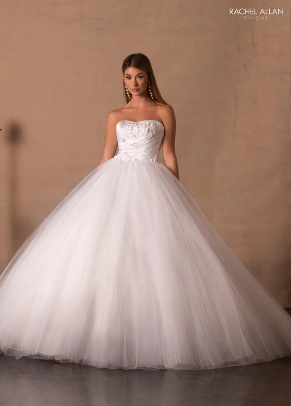 Square Neck Floor-Length Shimmer Tulle Bridal Ball Gown with Bow Shoulder Straps Rachel Allan RB6182