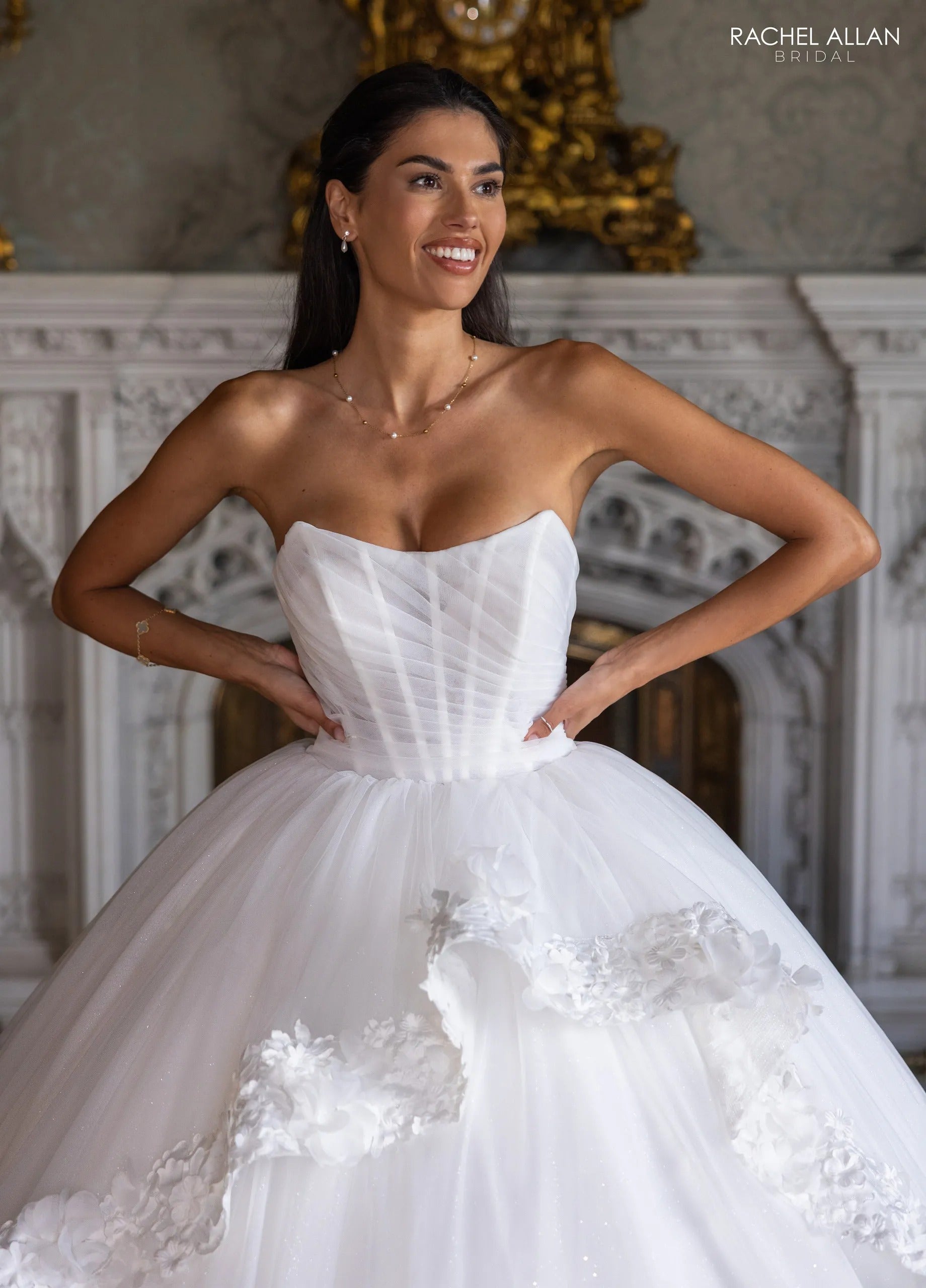 Ivory Sweetheart Floor-Length Tulle Wedding Dress Ball Gown with Lace Appliqué Rachel Allan RB6194