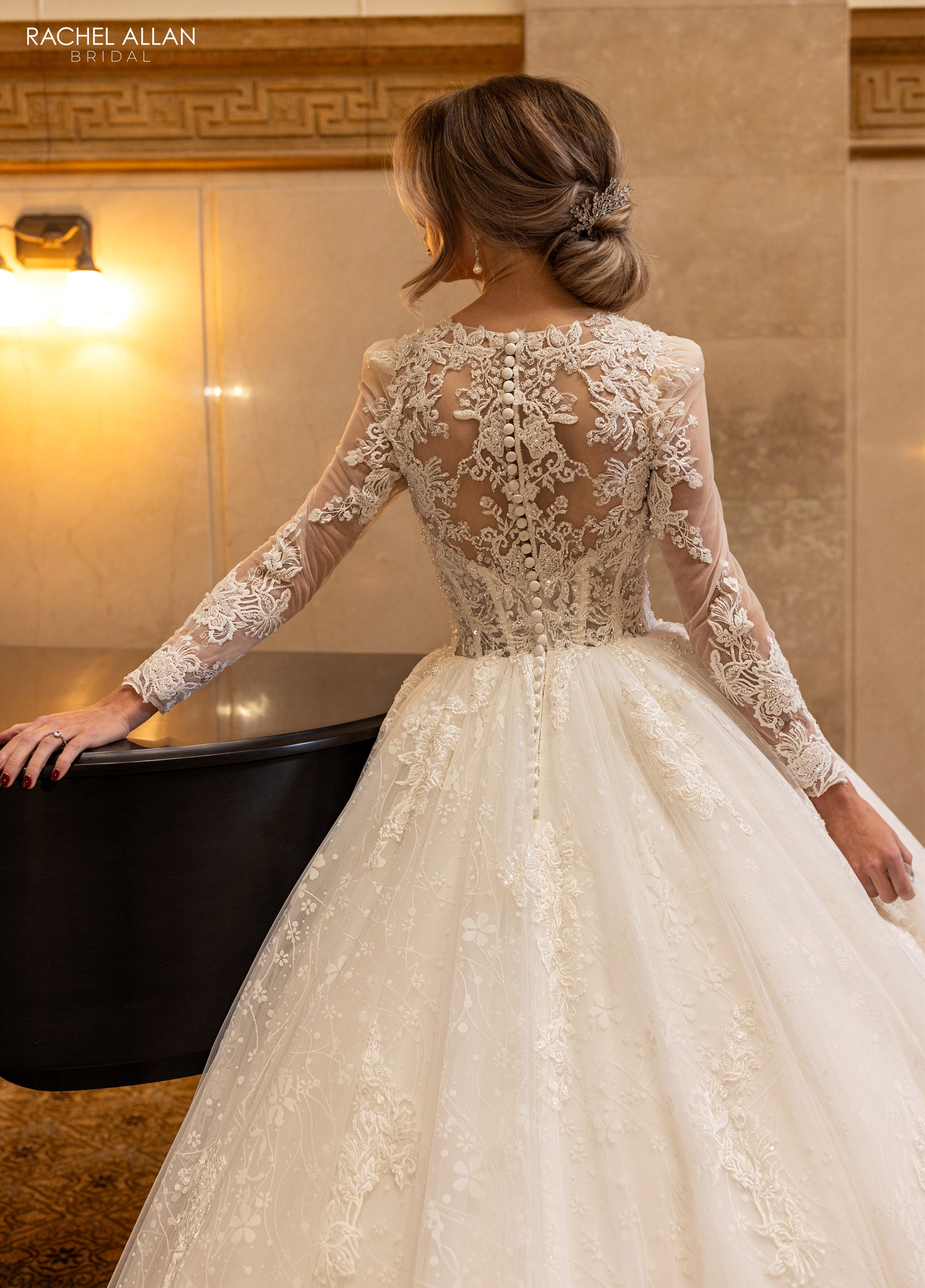Rachel Allan RB6172 Long Glitter Beaded Lace Wedding Dress