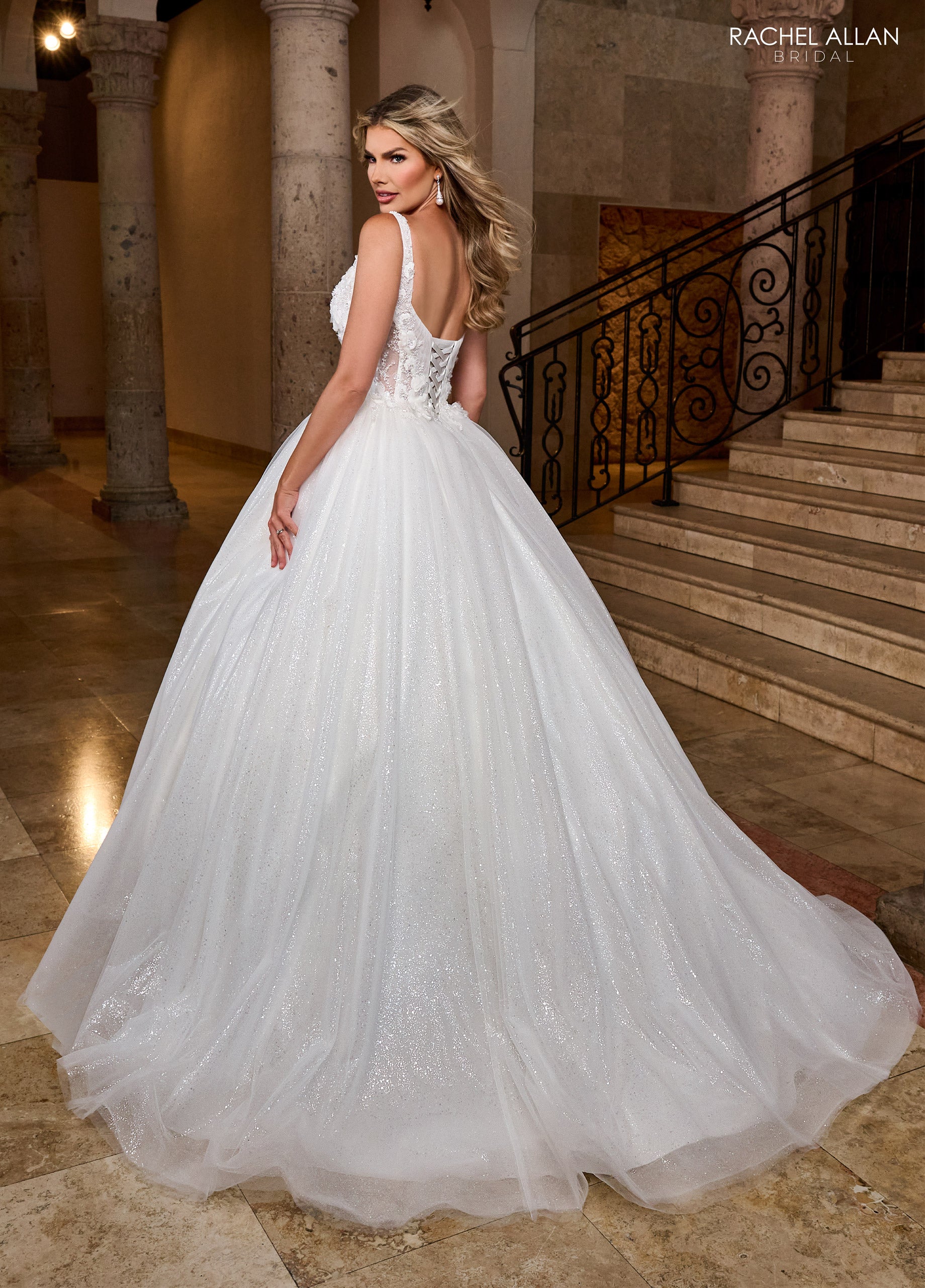 Rachel Allan RB6165 Glitter Ball Gown Applique Beaded Wedding Dress
