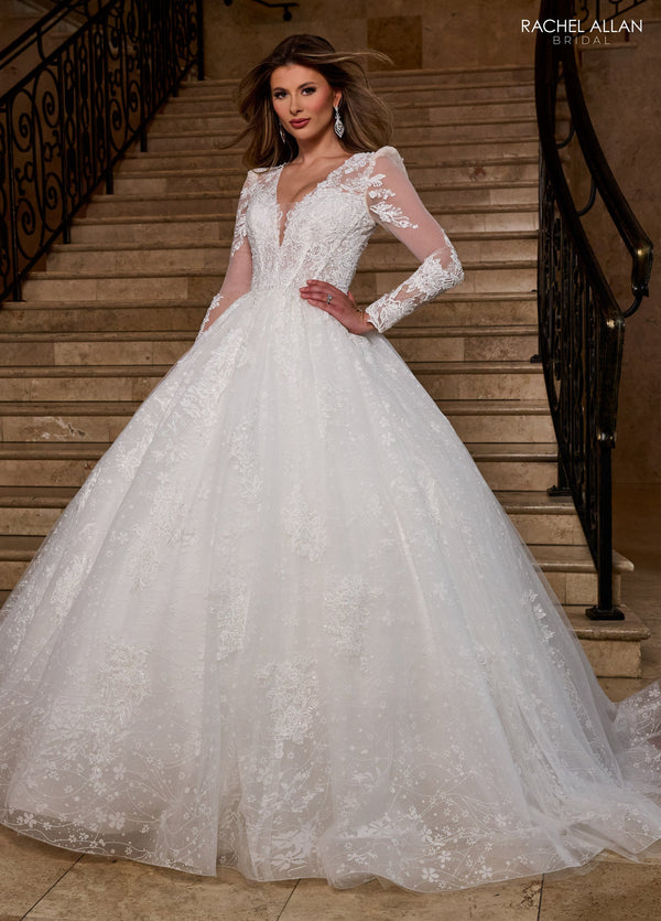 Rachel Allan RB6172 Long Glitter Beaded Lace Wedding Dress