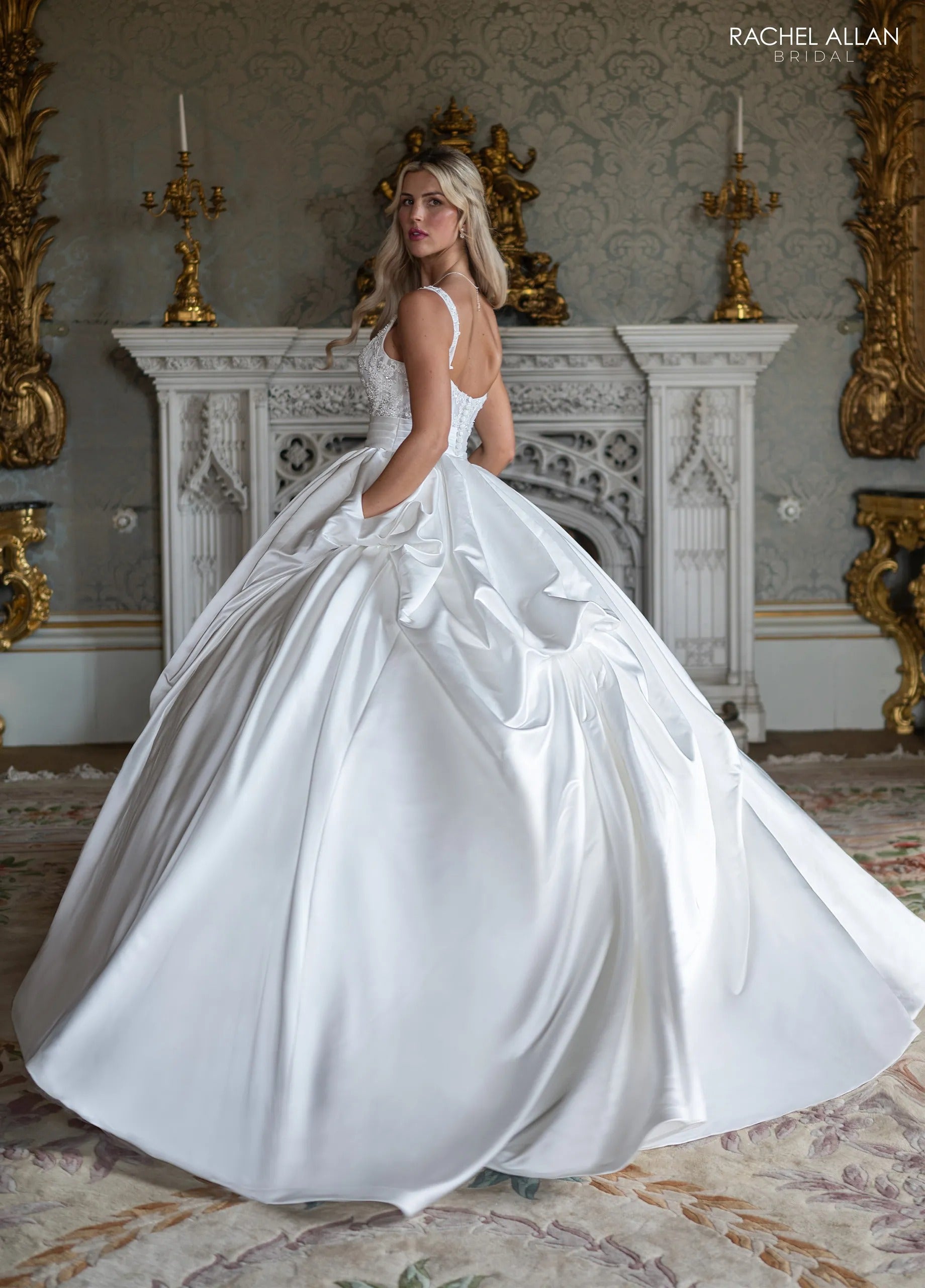 Scoop Neck Floor-Length Mikado Wedding Dress Ball Gown with Pockets Rachel Allan RB6192