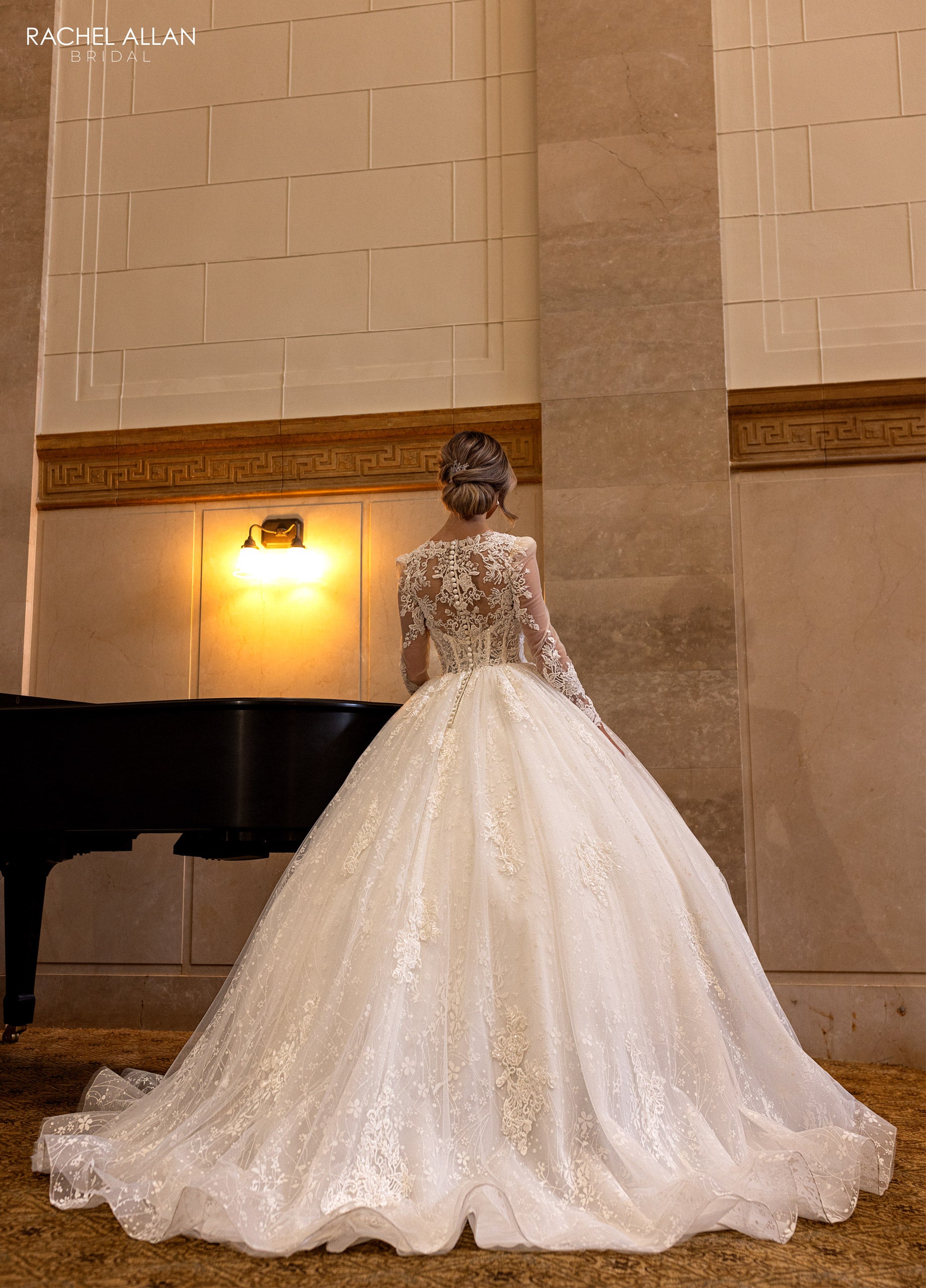 Rachel Allan RB6172 Long Glitter Beaded Lace Wedding Dress