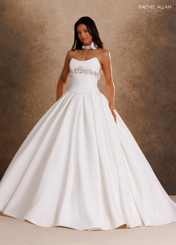 Strapless Straight Neck Floor-Length Mikado Wedding Dress Ball Gown Rachel Allan RB6208