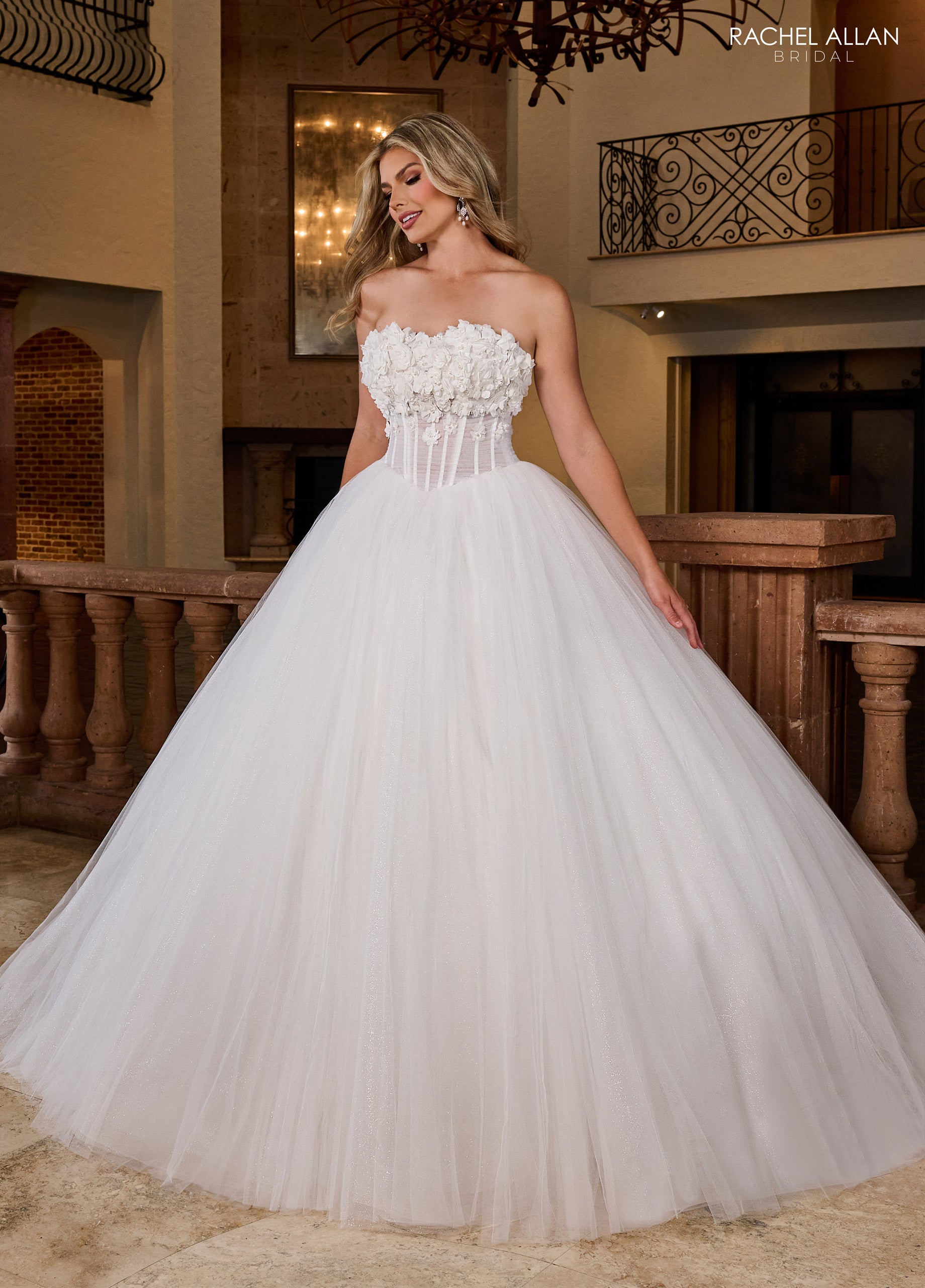 Rachel Allan RB6160 Long Glitter Pleated Wedding Dress