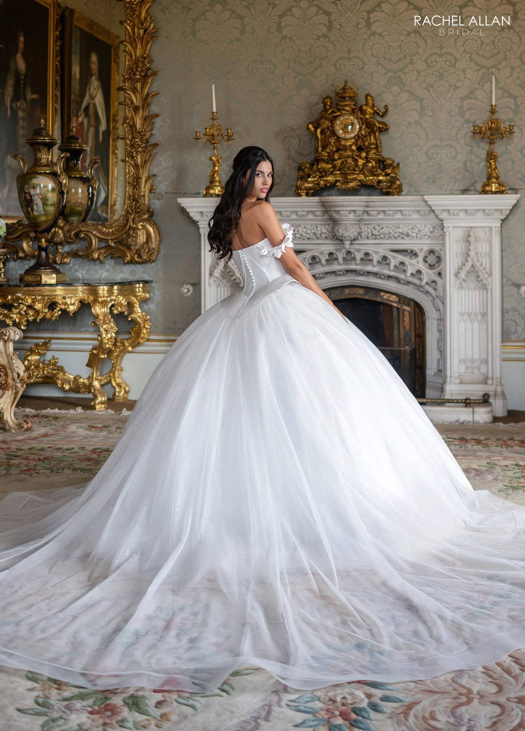 Ivory Sweetheart Floor-Length Tulle Wedding Dress Ball Gown with Basqued Waist Rachel Allan RB6198