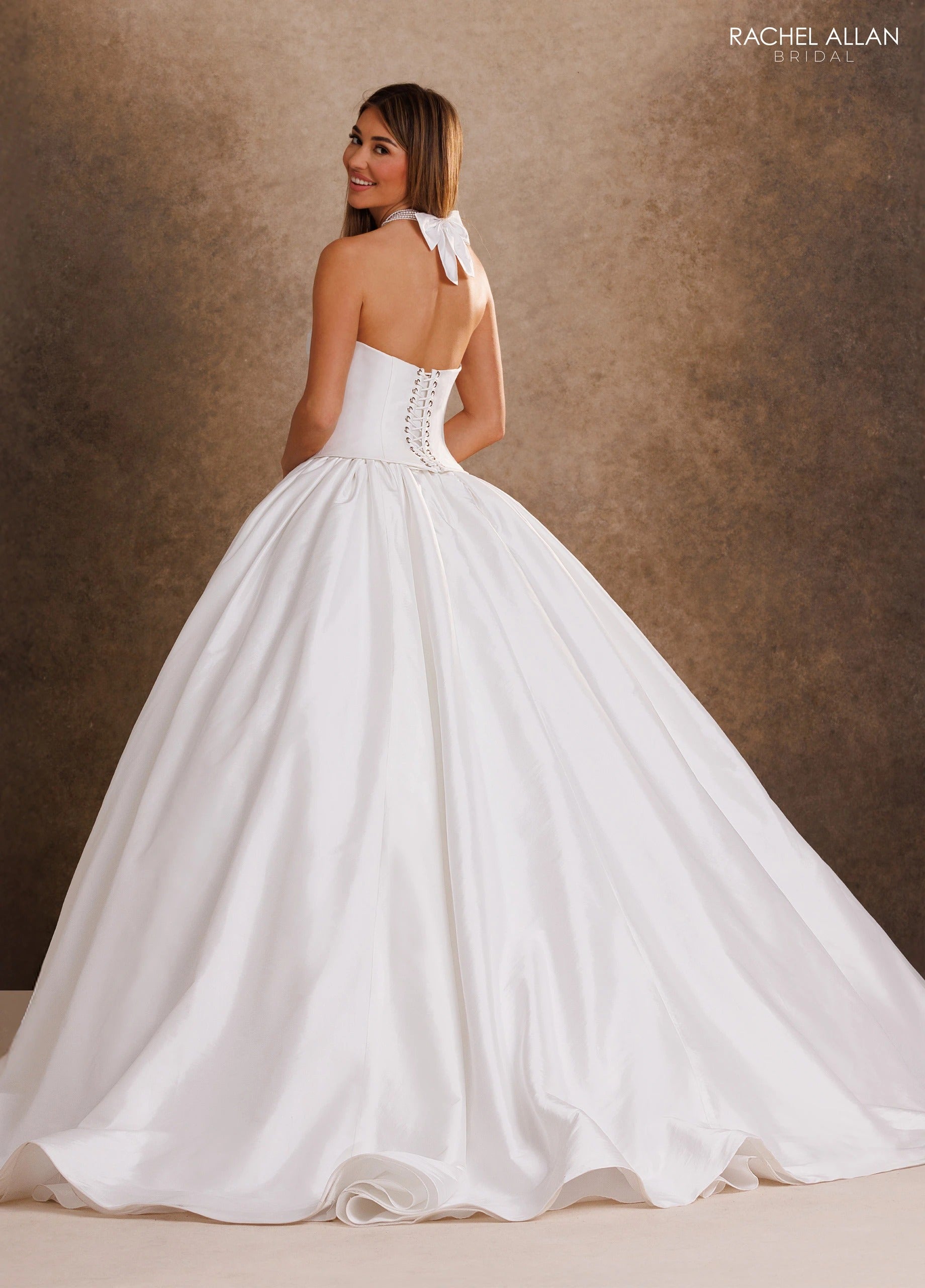 Strapless Curved Neck Floor-Length Mikado Wedding Dress Ball Gown Rachel Allan RB6201