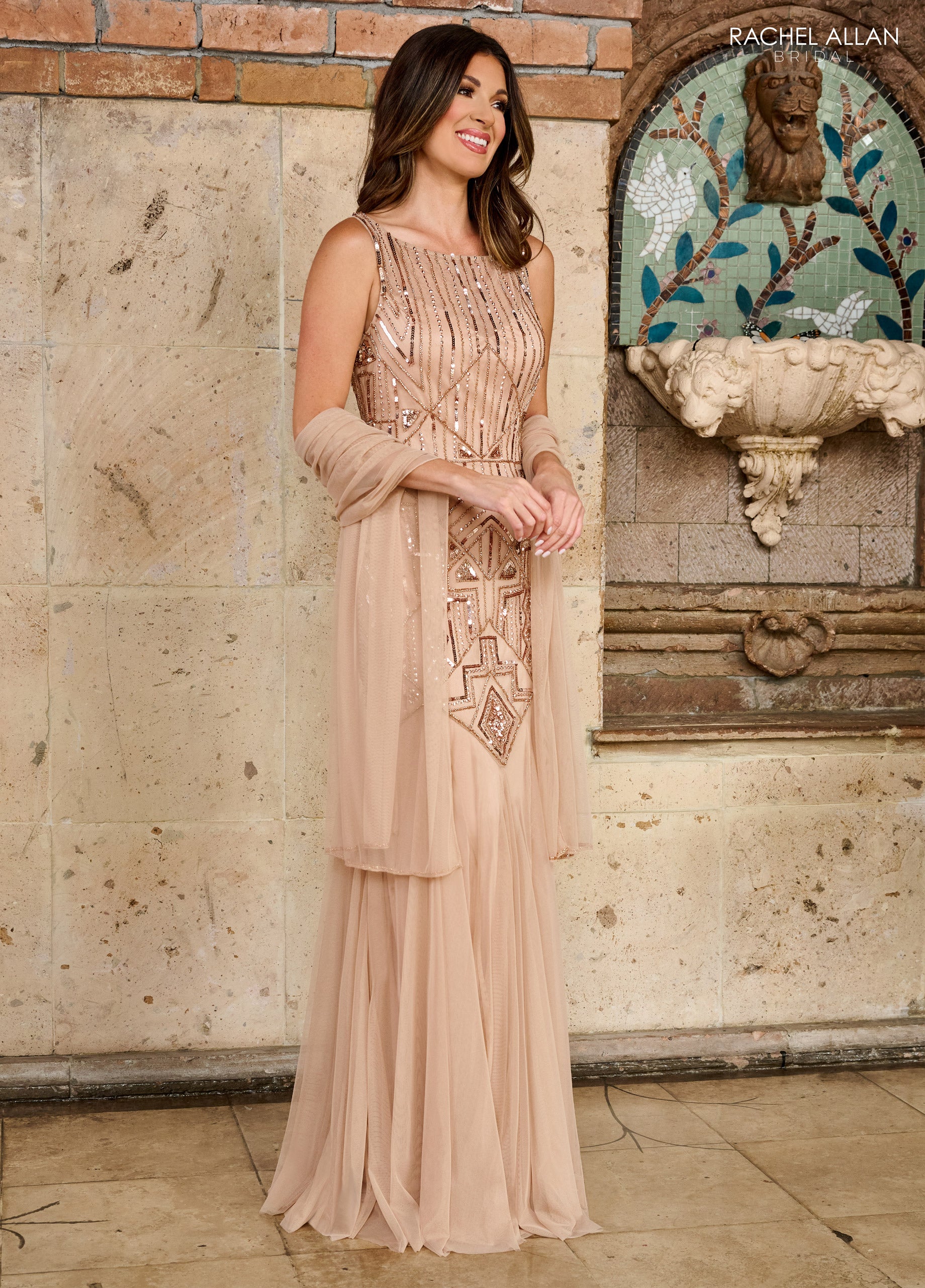 Rachel Allan RB8152 Beaded Long Evening Pattern Chic Formal Dress