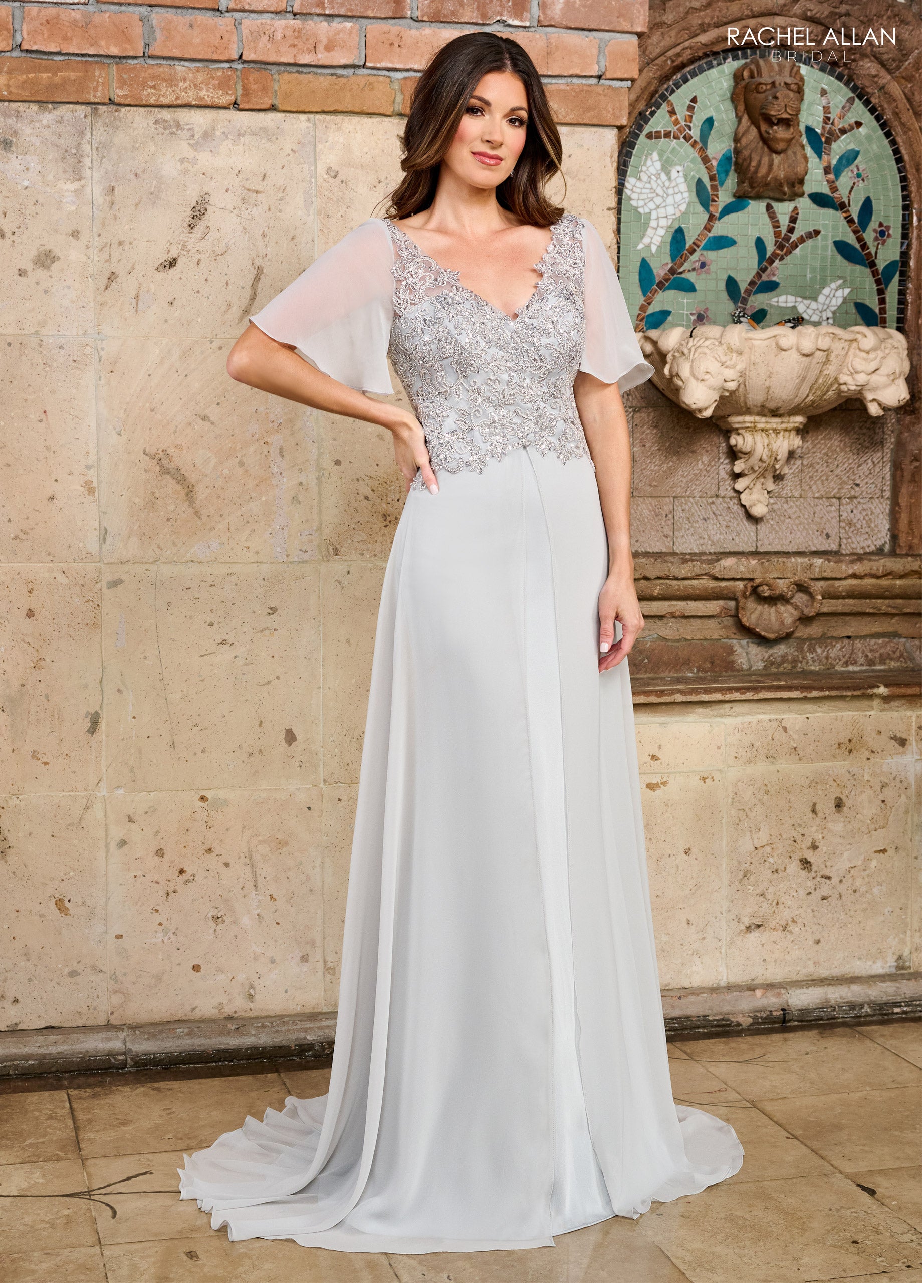 Rachel Allan RB8171 Long Beaded Lace Mother of the Bride Dress - Platinum Rose / 12 Rachel Allan RB8171 Long Beaded Lace Mother of the Bride Dress - Platinum Rose / 12