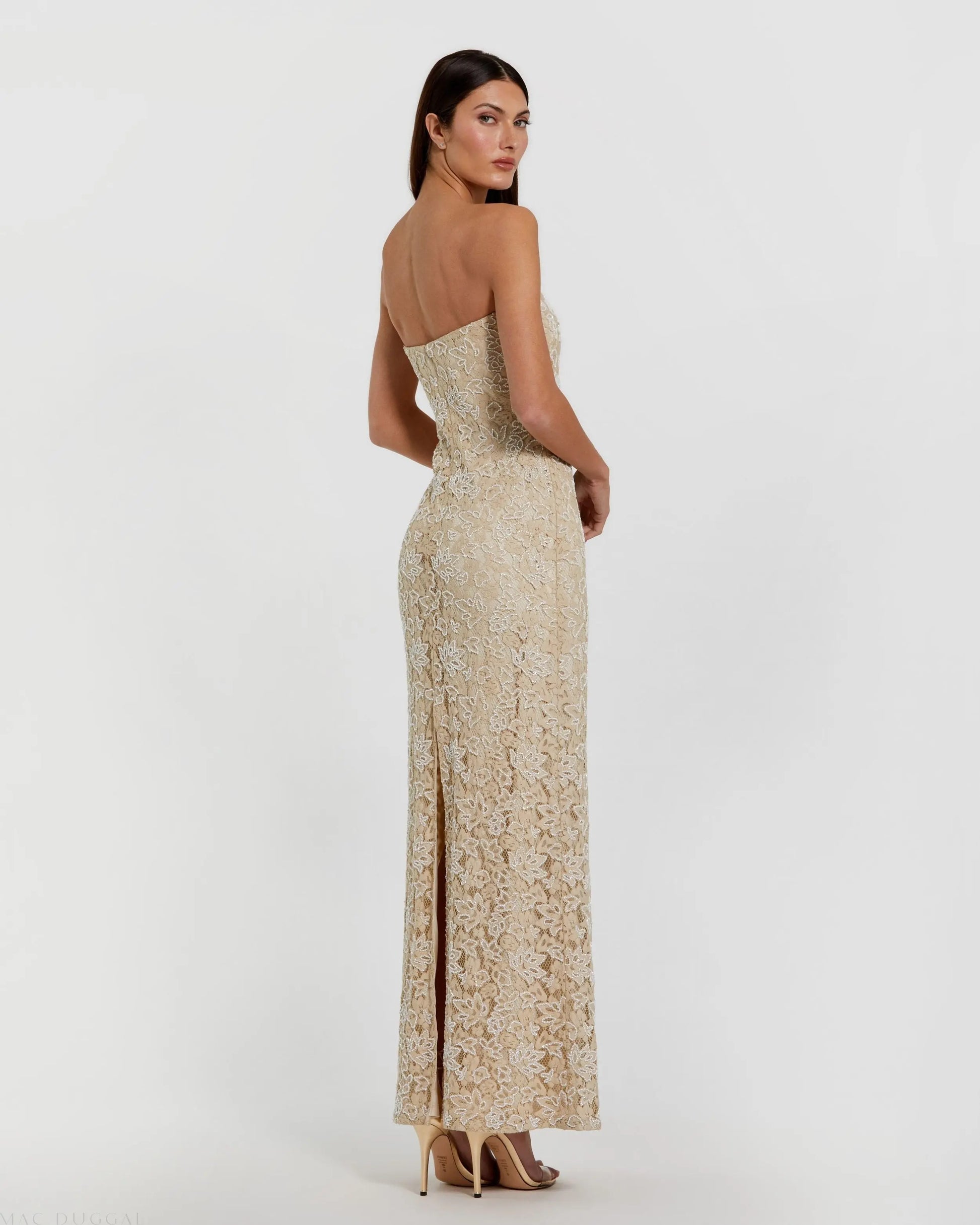 Wedding Dresses Long Lace Wedding Dress – Fitted – Mac Duggal 24067 Beige-Lace-24067-Beaded