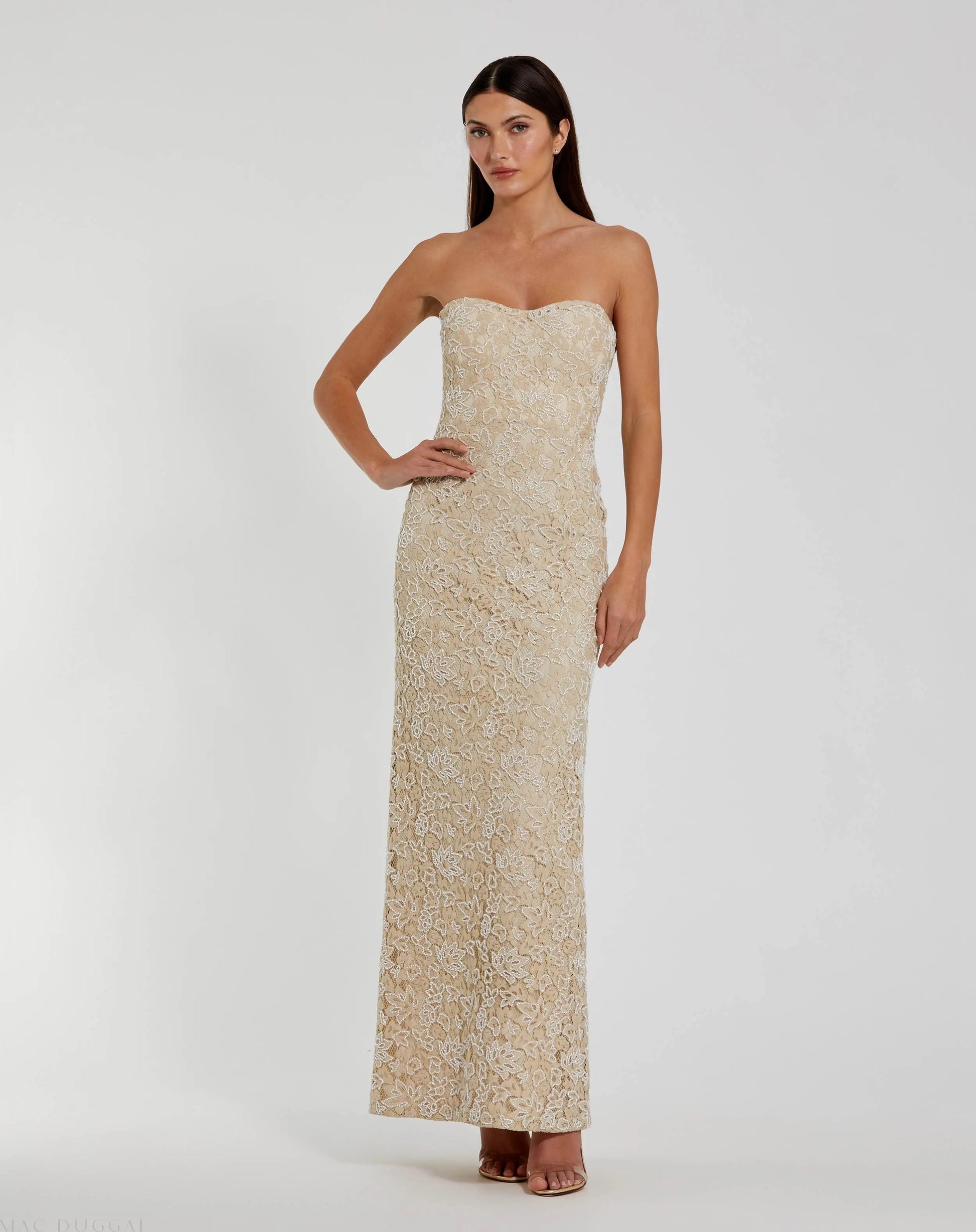 Wedding Dresses Long Lace Wedding Dress – Fitted – Mac Duggal 24067 Beige-Lace-24067-Beaded