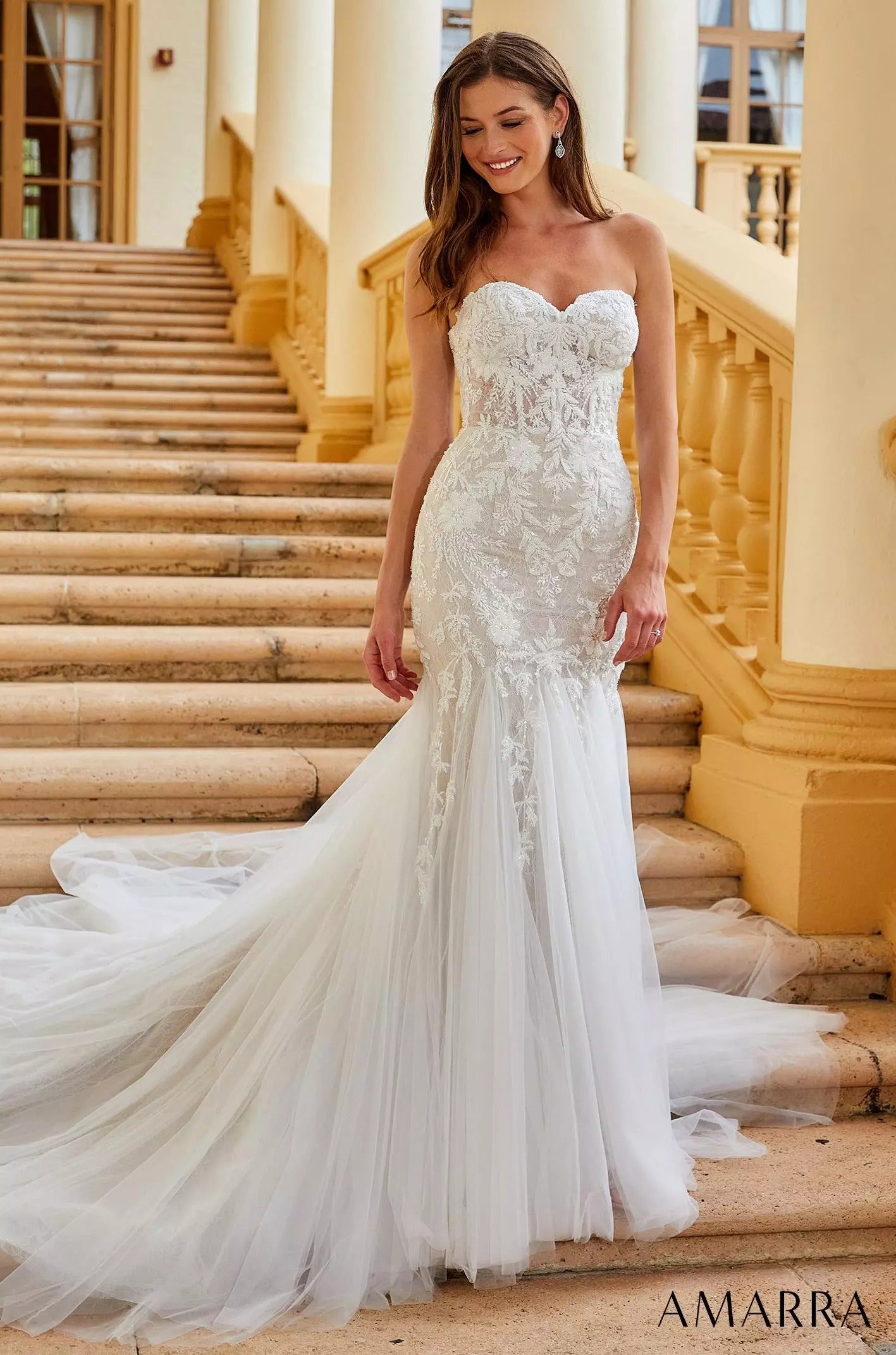 Wedding Dresses Fitted Mermaid Long Floral Corset Bridal Wedding Dress Amarra 84375 Ivory/Nude