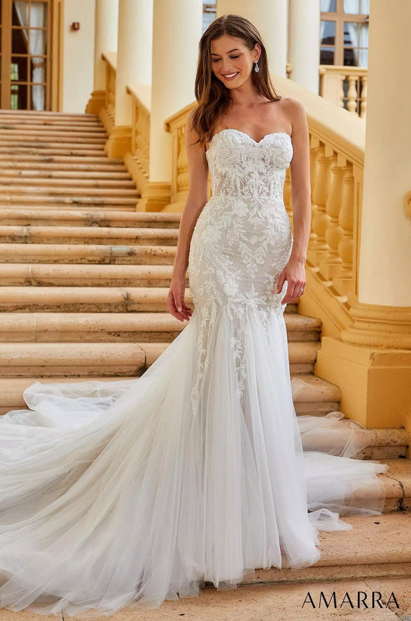Fitted Mermaid Long Floral Corset Bridal Wedding Dress Amarra 84375