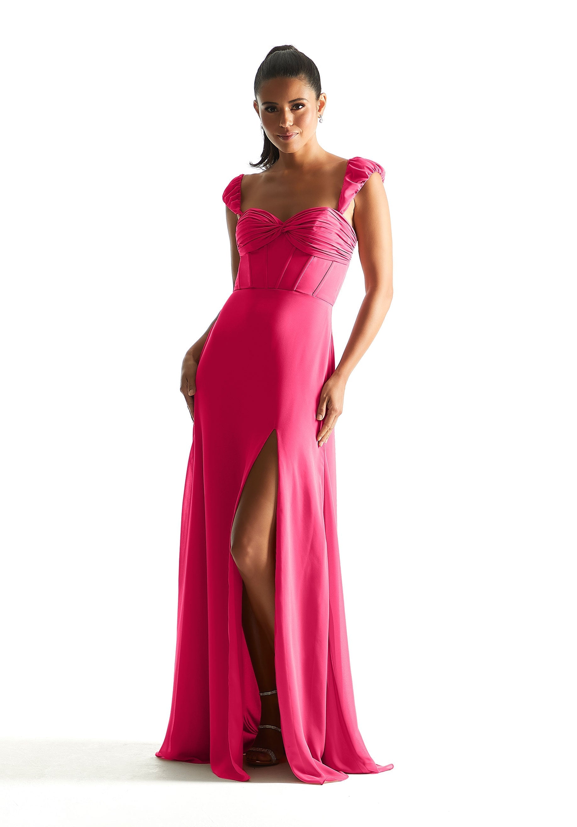 Formal Dresses Long Formal Corset Slit Dress Berry-Chiffon-21855-Corset