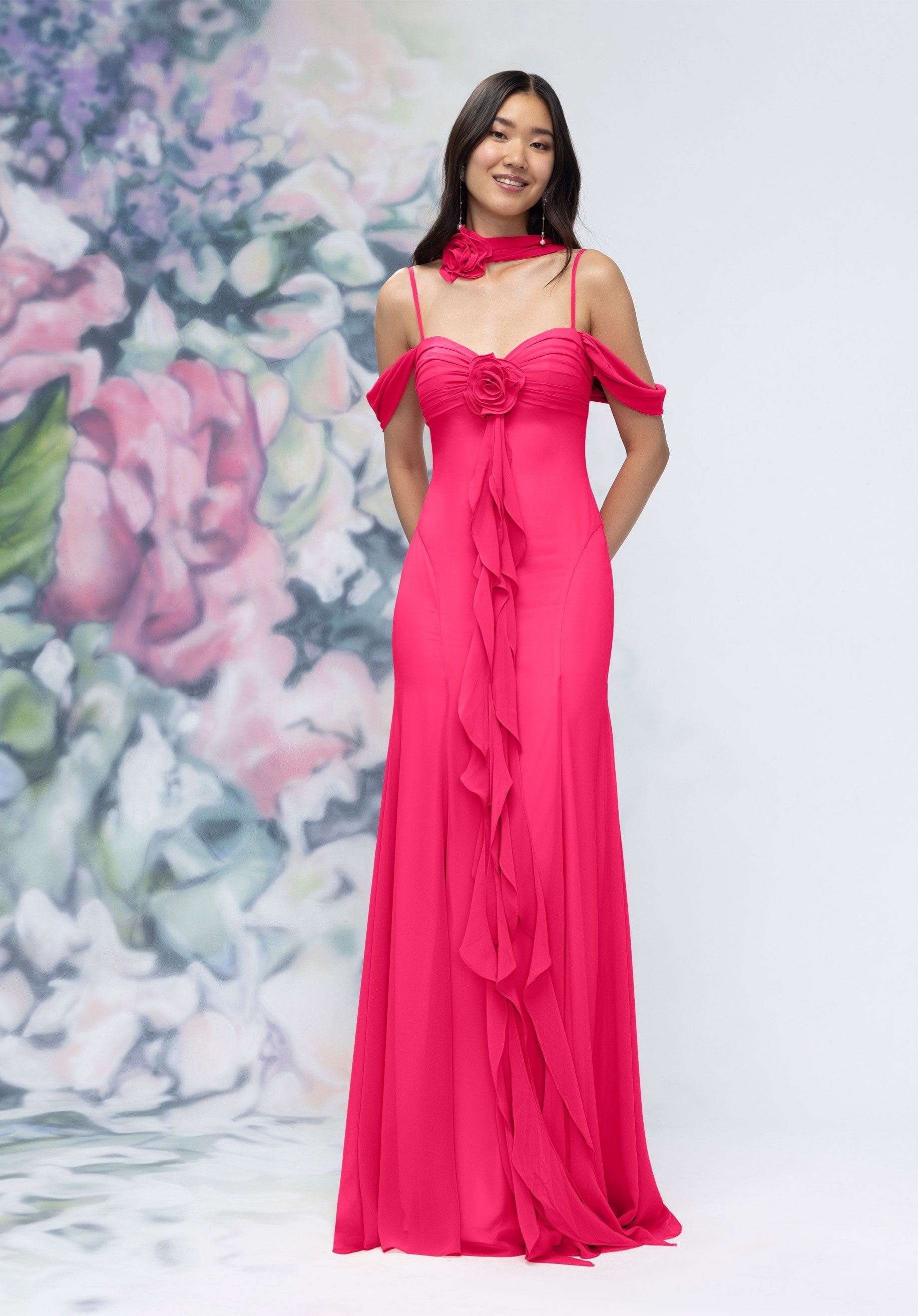 MGNY Madeline Gardner New York 3030000 Floral Ruffle Long Formal Dress - Amalfi / 2