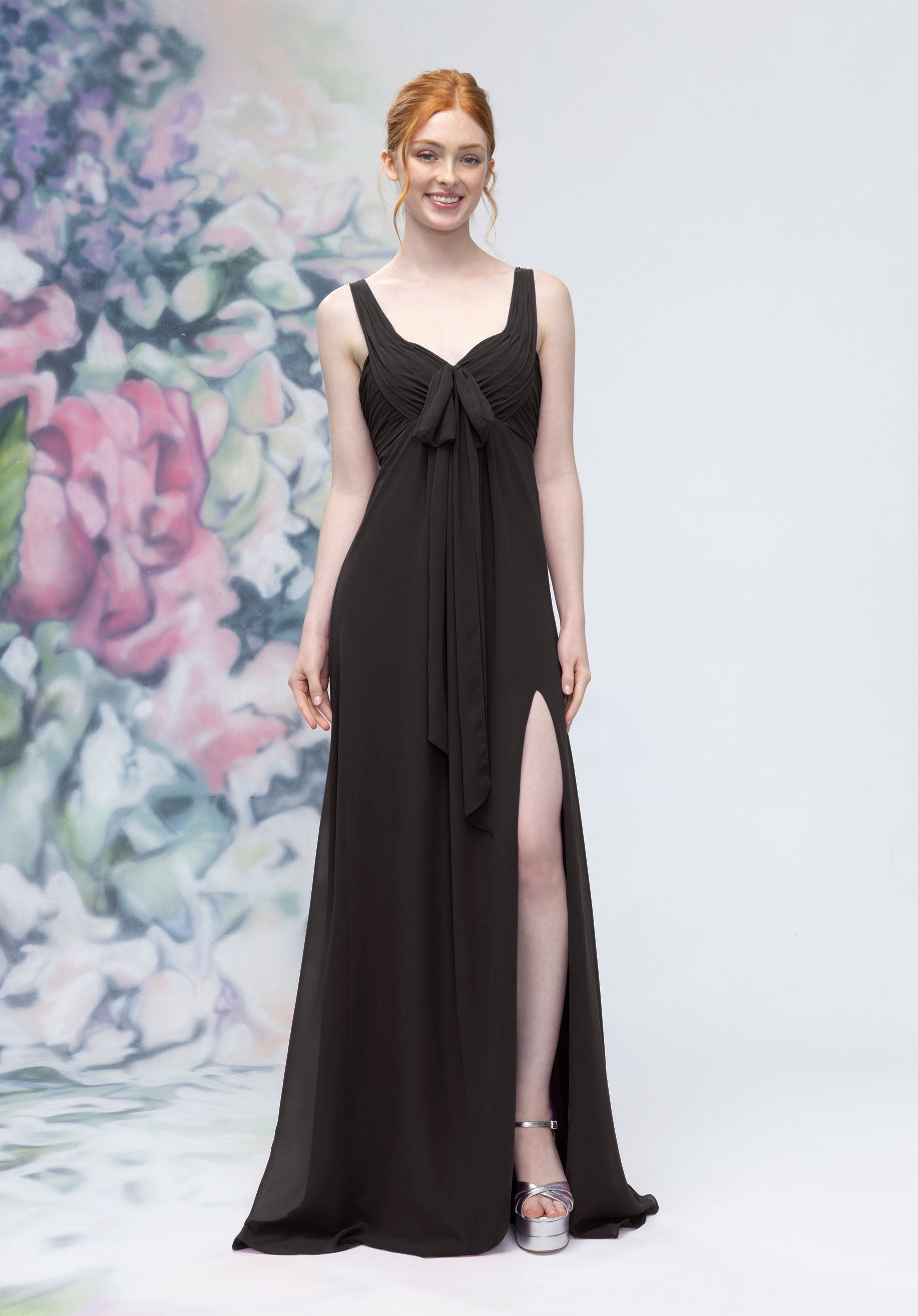Formal Dresses A Line Slit Formal Long Dress Black-Chiffon-3030009-Pleated