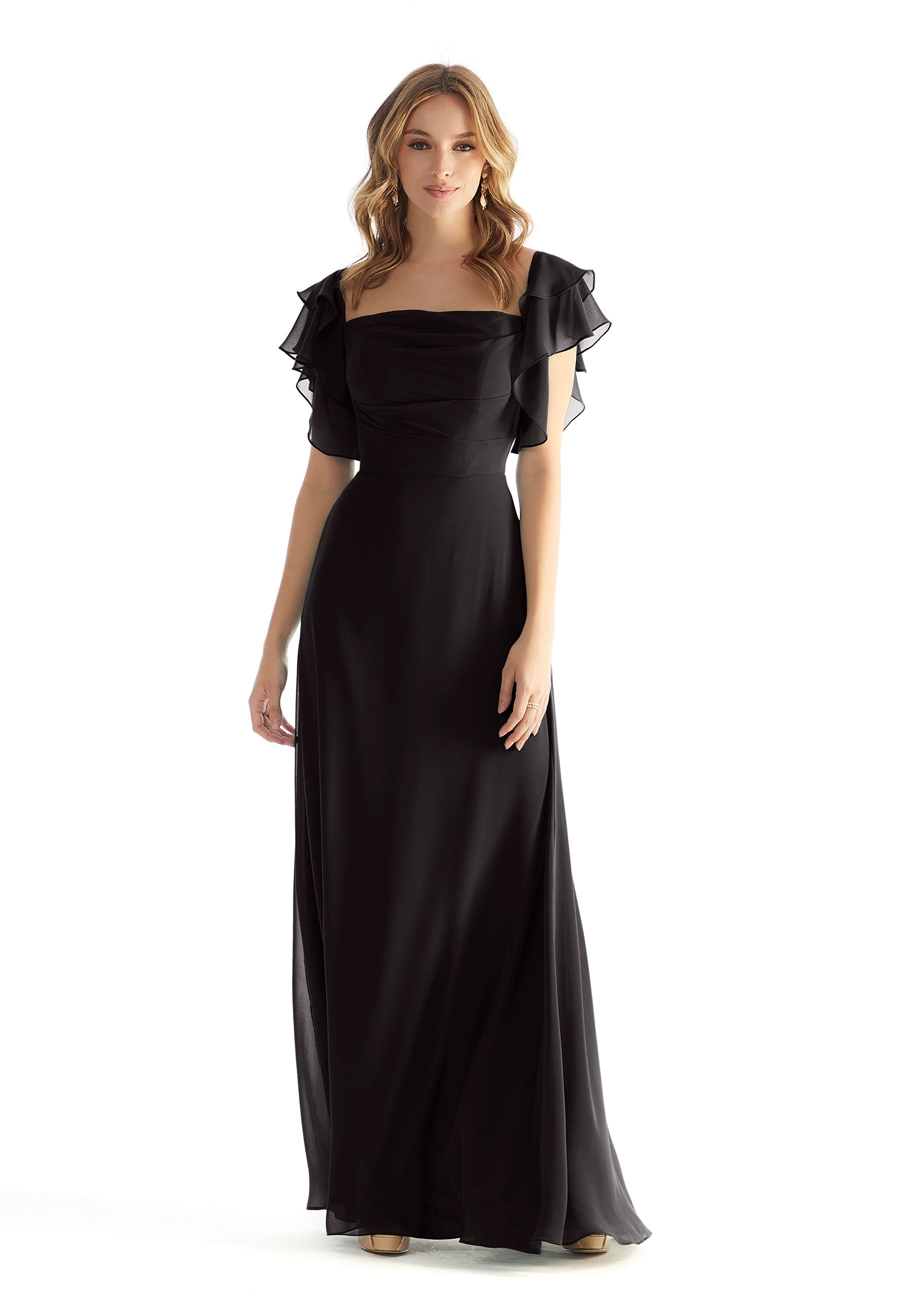 Formal Dresses Formal Evening A Line Ruffle Long Dress Black-Chiffon-31227-Ruffle