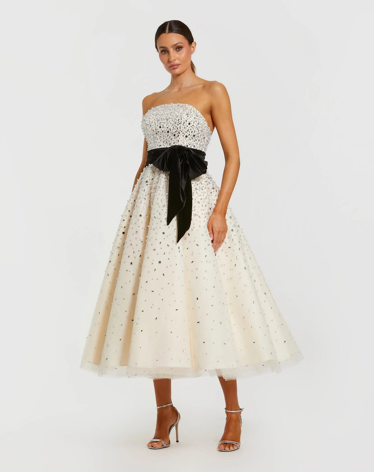 Wedding Dresses Midi Beaded Wedding Dress – Beaded Detail – Mac Duggal 11983 Black Cream-Tulle-11983-Beaded