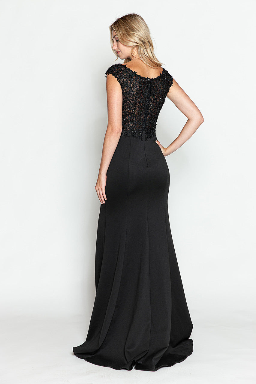 Formal Dresses Beaded Formal Long Floral Dress Lenovia 8343 Black-Crepe-8343-Beaded