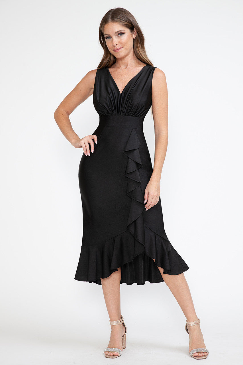 Cocktail Dresses Midi Short Cocktail Ruffle Dress Lenovia 5280 Black-Metallic-5280-Ruffle