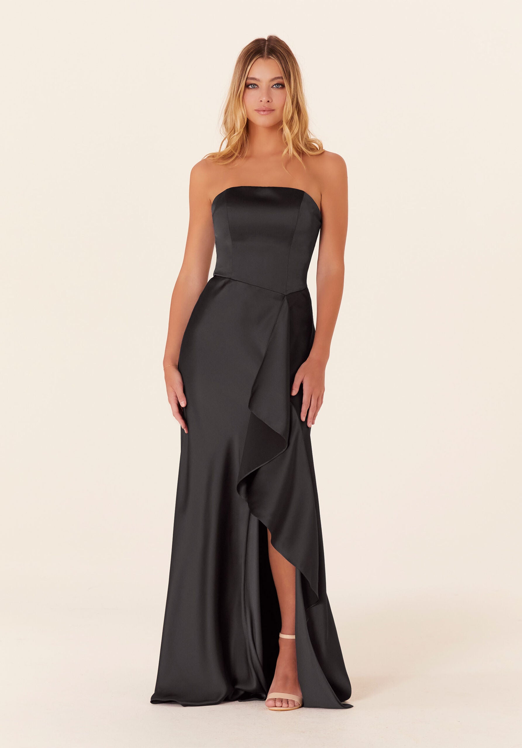 Formal Dresses A Line Ruffle Long Formal Evening Dress Black-Satin-21834-Ruffle