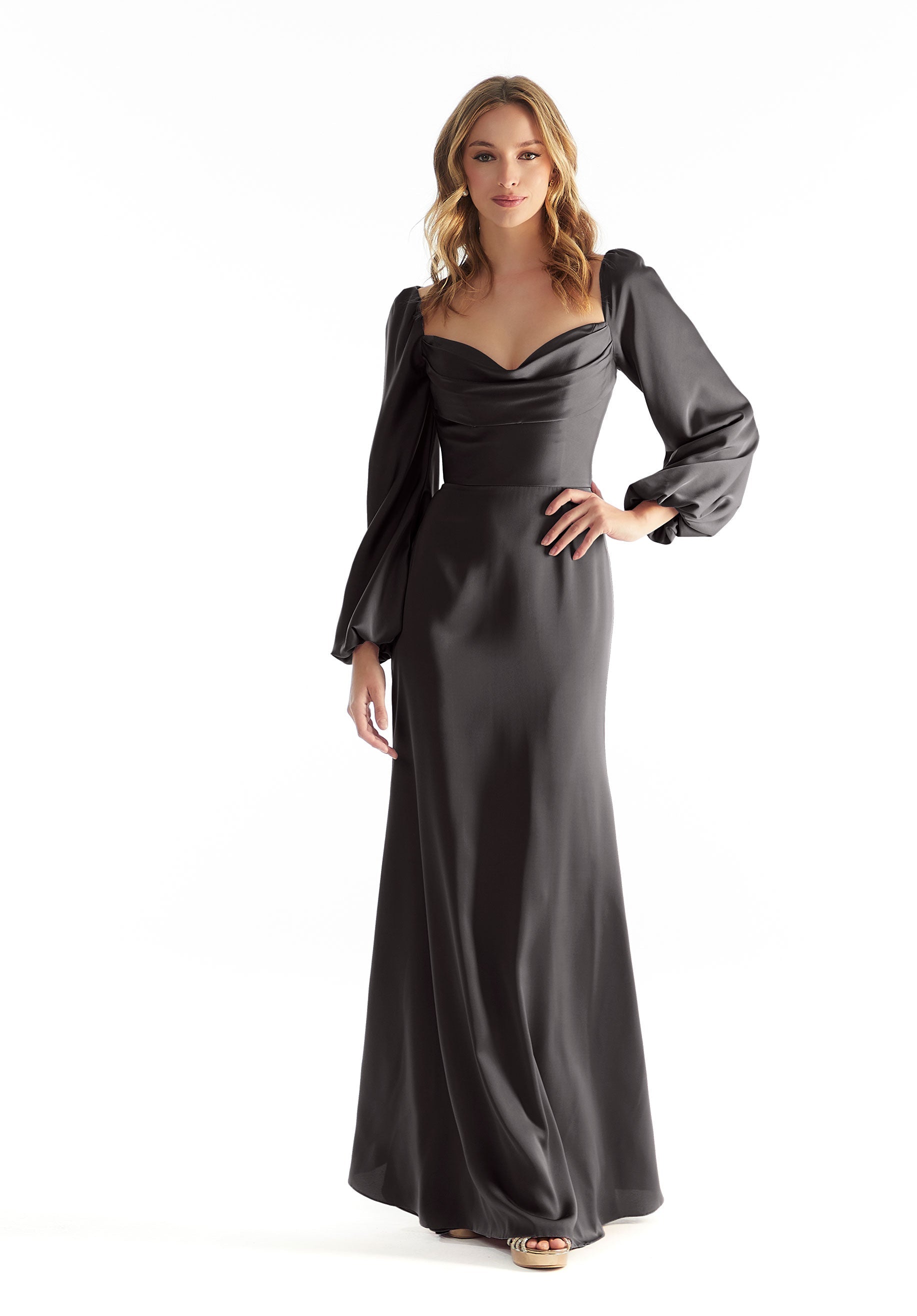 Mother of the Bride Dresses Long Sleeve Formal Mother of the Bride Dress Black-Satin-31221-Cowl