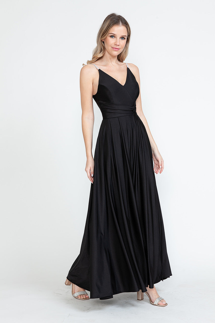 Formal Dresses A Line Formal Slit Long Prom Dress Lenovia 5275 Black-Satin-5275-A Line