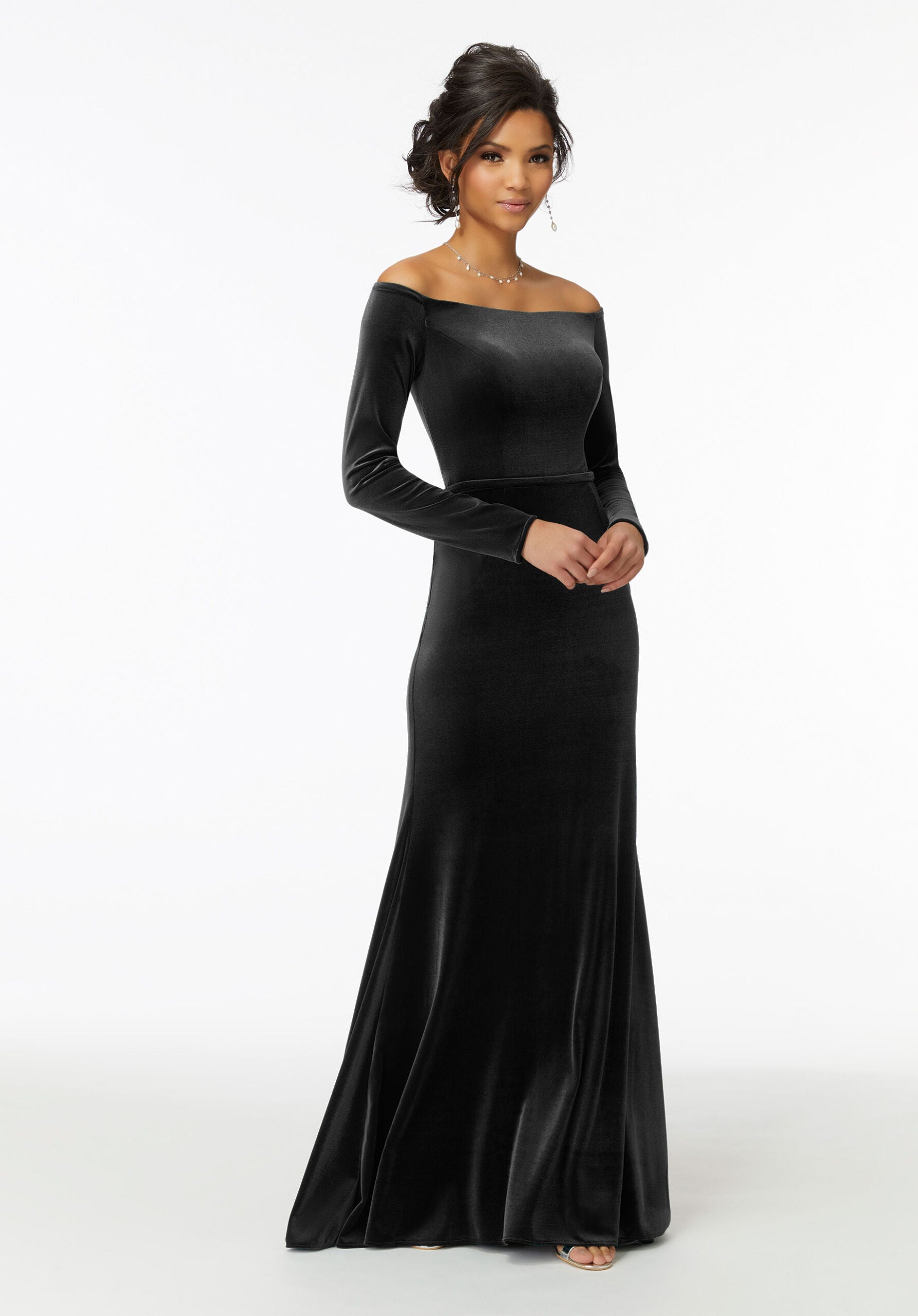 Formal Dresses Long Formal Velvet Evening Dress Black-Velvet-21724-Fitted