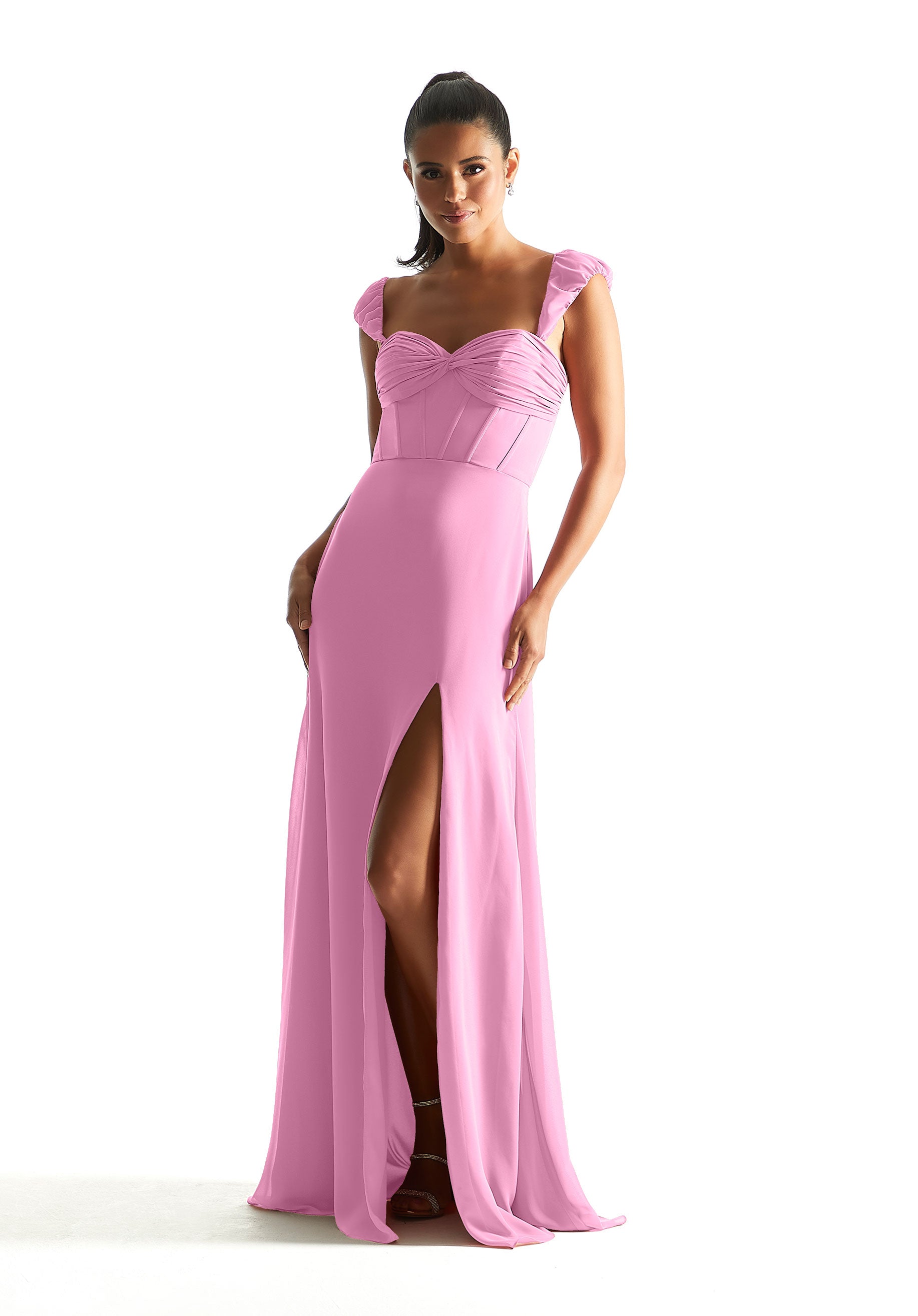 Formal Dresses Slit Formal Corset Long Dress Bloom-Chiffon-21855-Corset