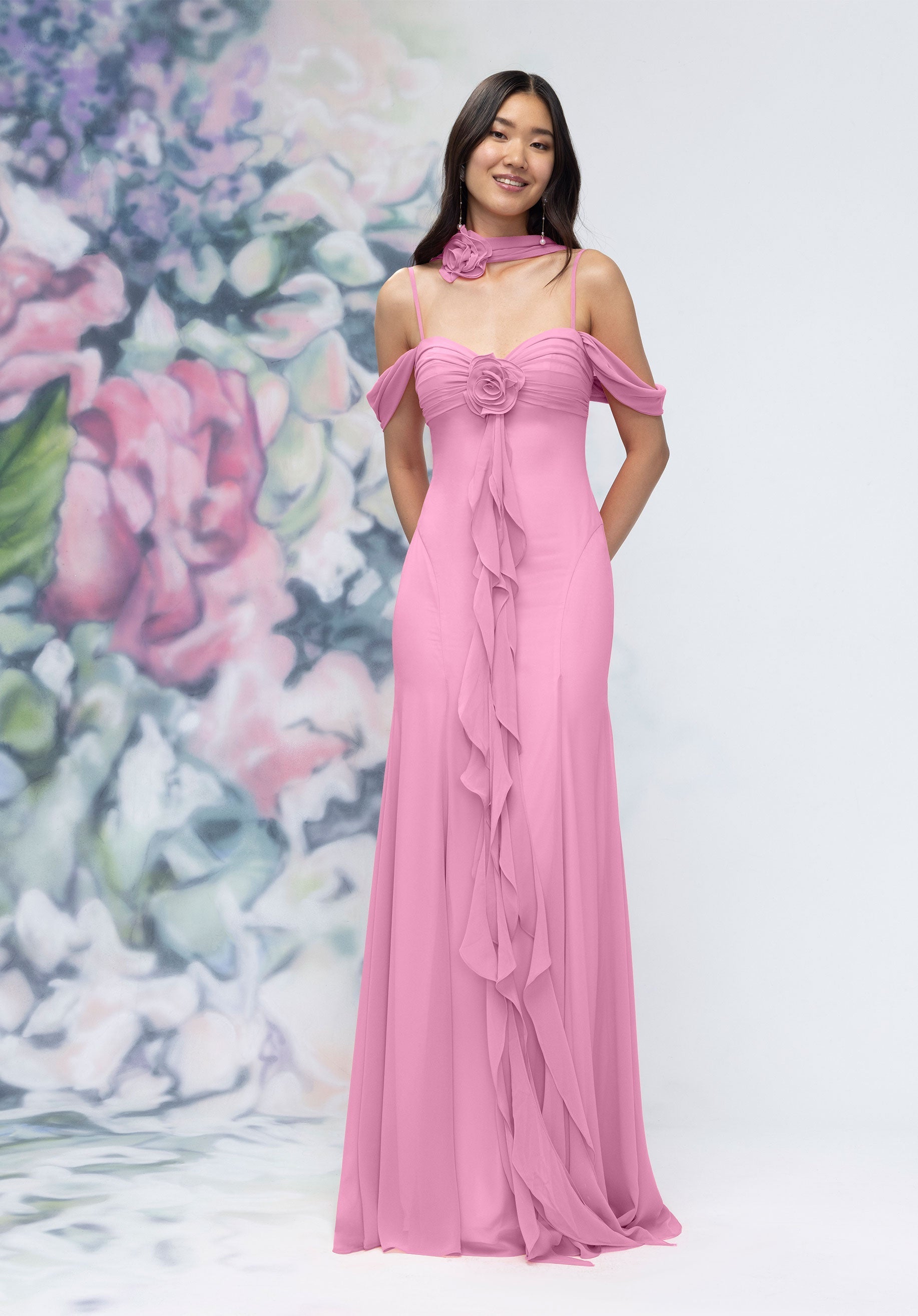 Formal Dresses Floral Ruffle Long Formal Dress Bloom-Chiffon-3030000-Ruffle