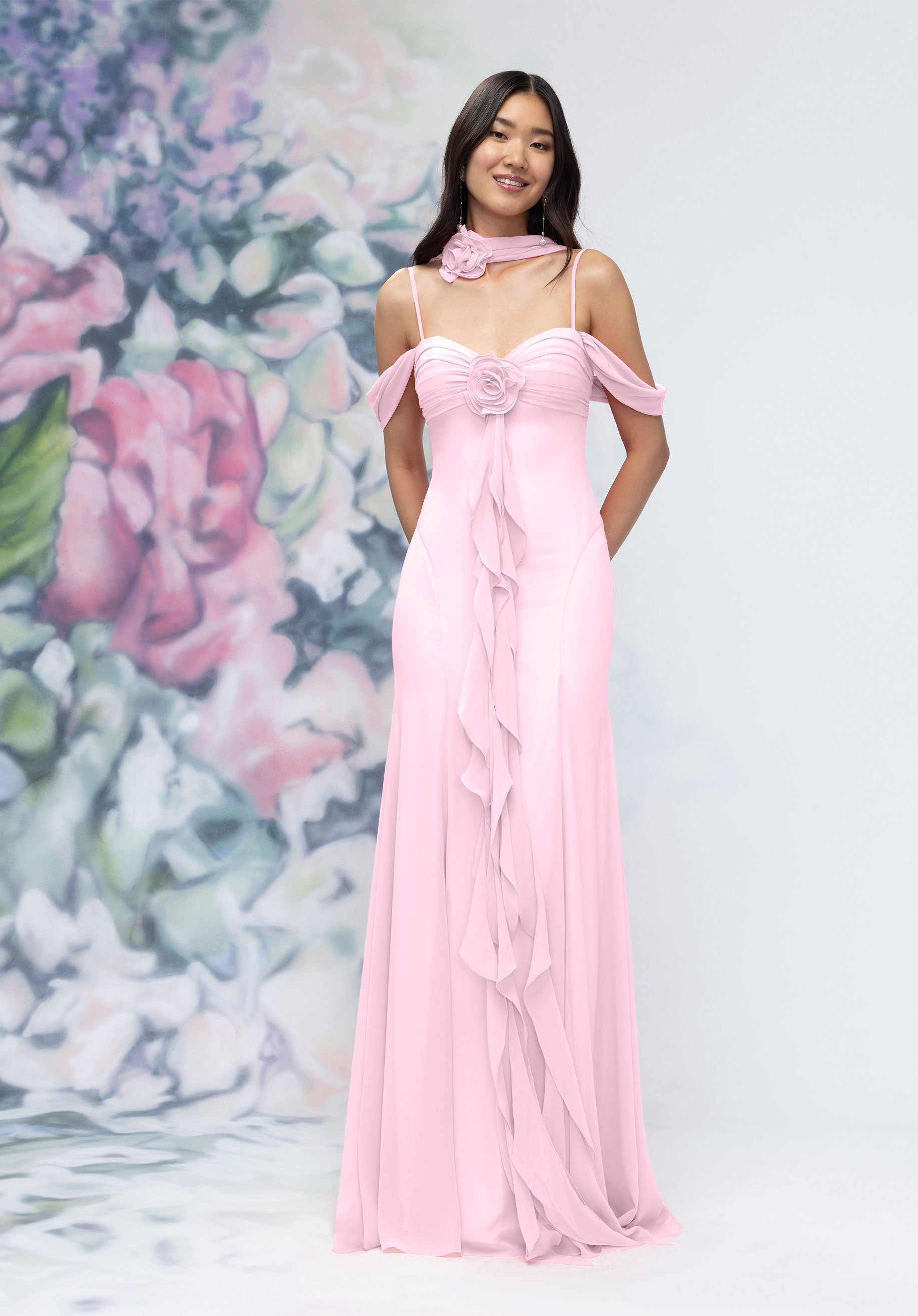 MGNY Madeline Gardner New York 3030000 Floral Ruffle Long Formal Dress