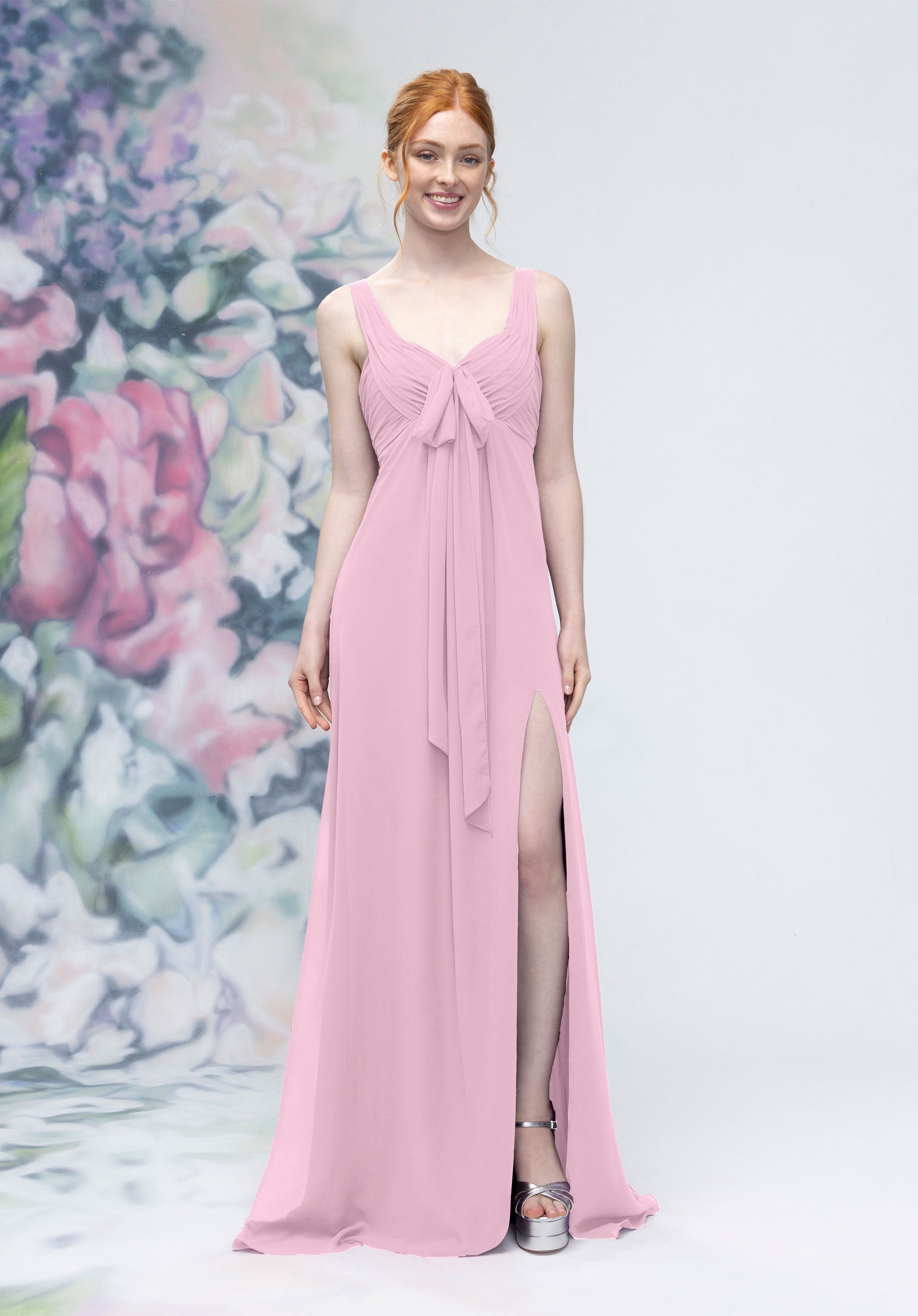 Formal Dresses A Line Slit Formal Long Dress Blossom-Chiffon-3030009-Pleated