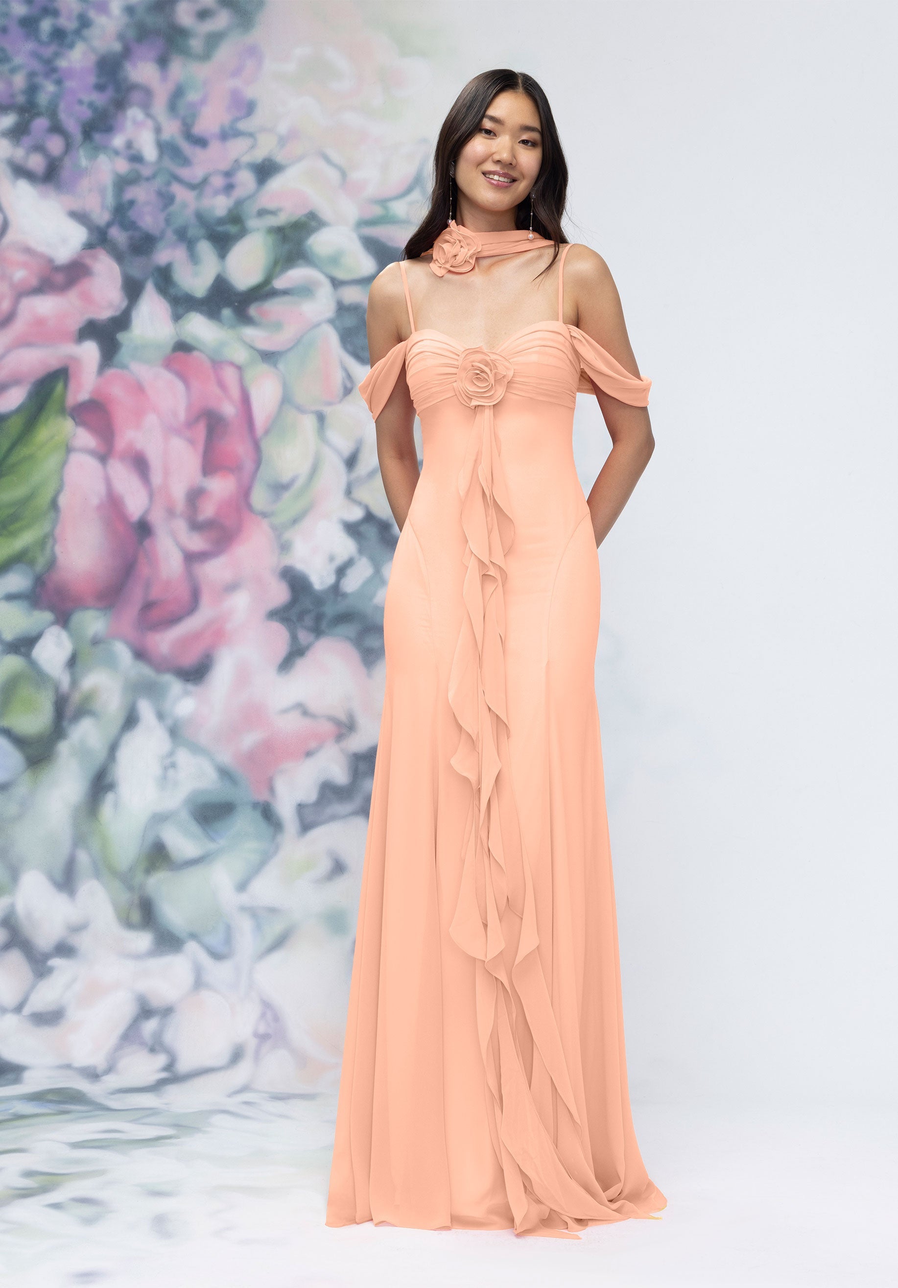 MGNY Madeline Gardner New York 3030000 Floral Ruffle Long Formal Dress