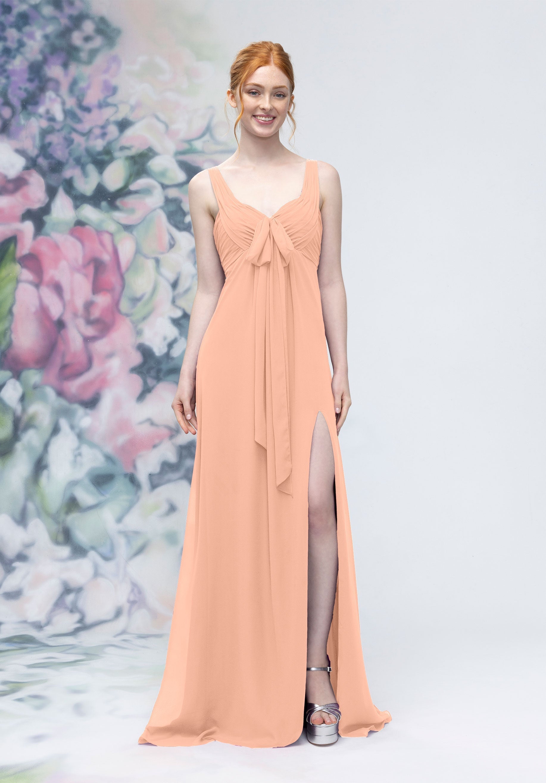 Formal Dresses A Line Slit Formal Long Dress Blush-Chiffon-3030009-Pleated